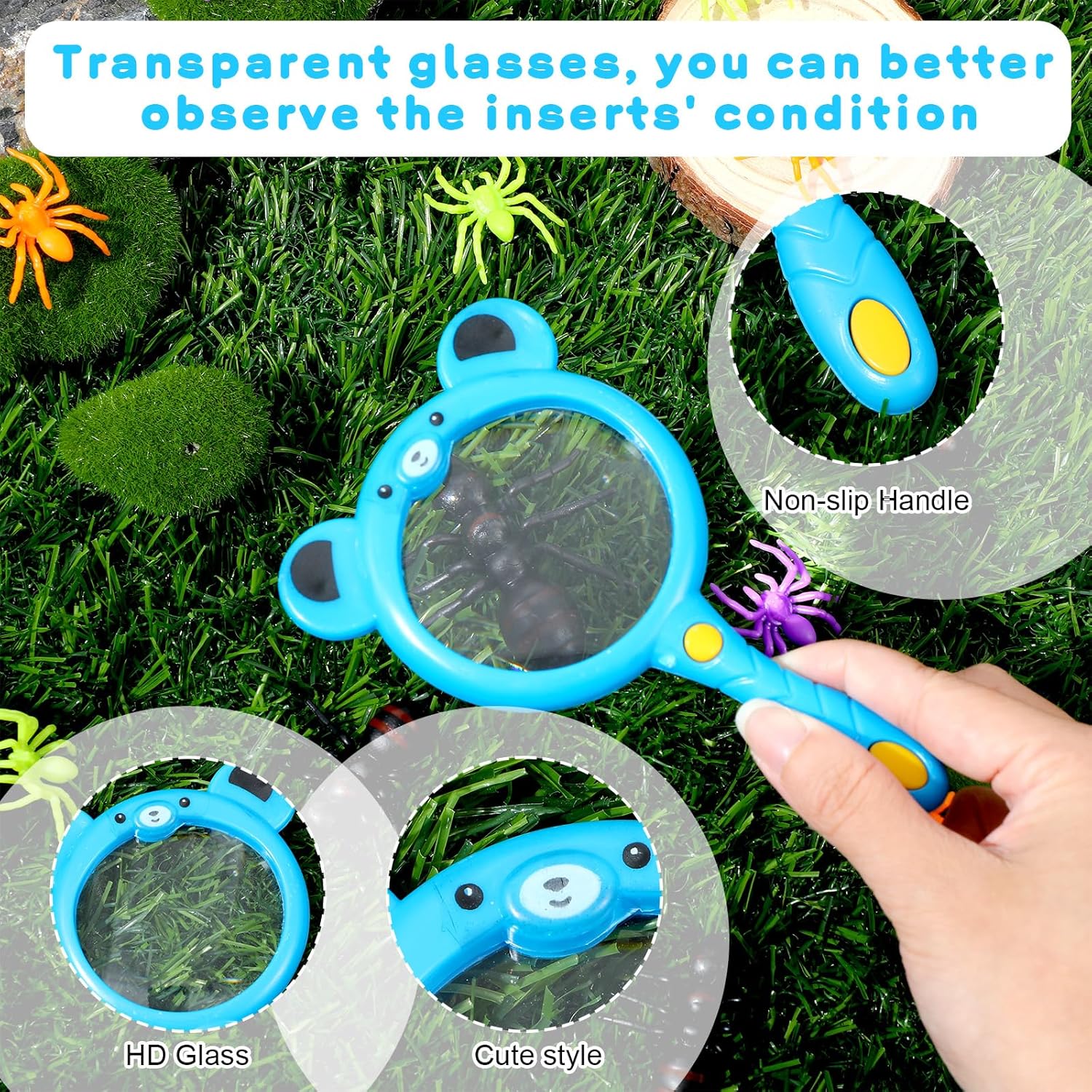 6Pcs Magnifying Glass, Mini Magnifying Glasses Colorful Hand Lens Plastic Magnifier for Science Class Reading Outdoor Observation Party Favor