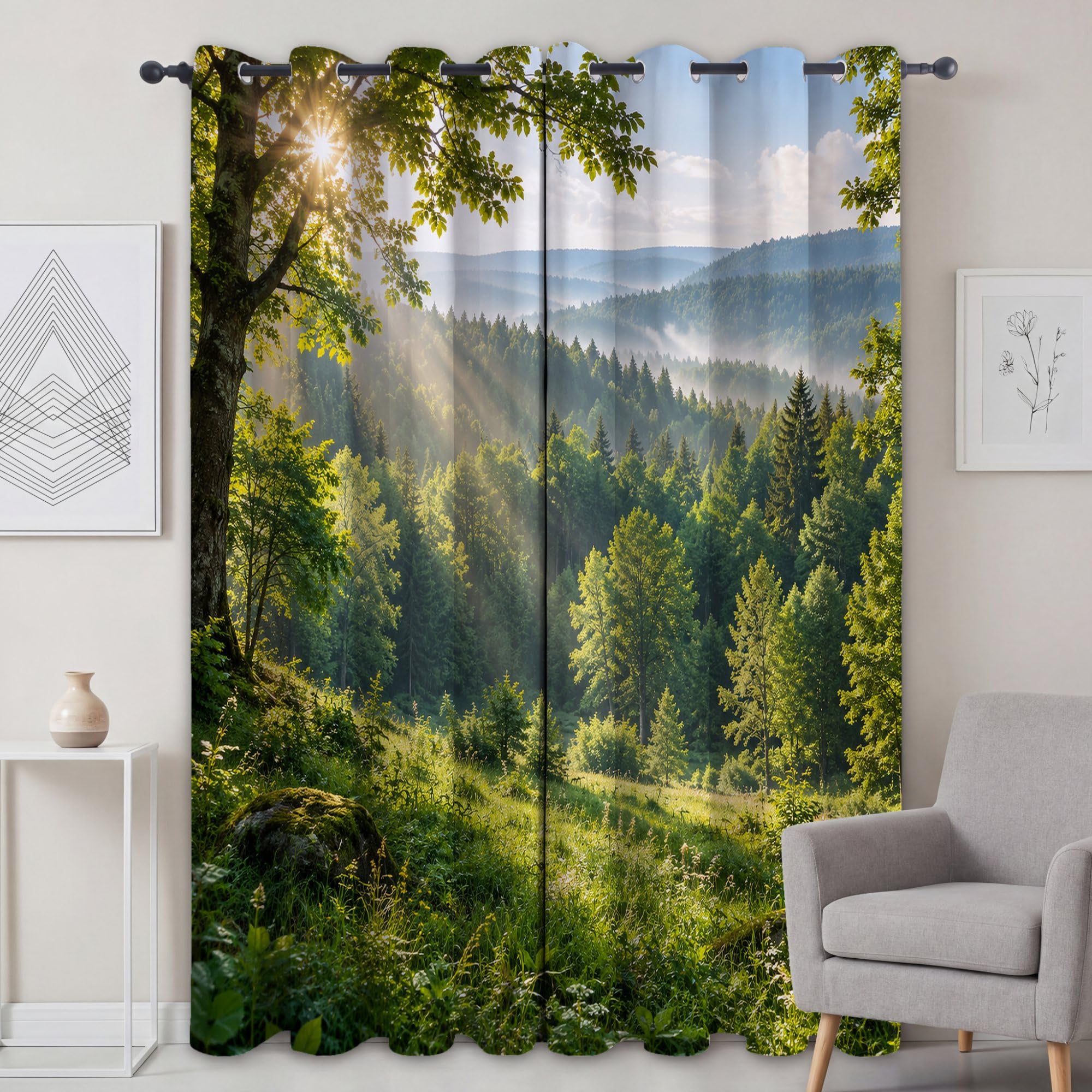 Zasłony zaciemniające z nadrukiem, naturalna dżungla, szer. 117 cm x dł