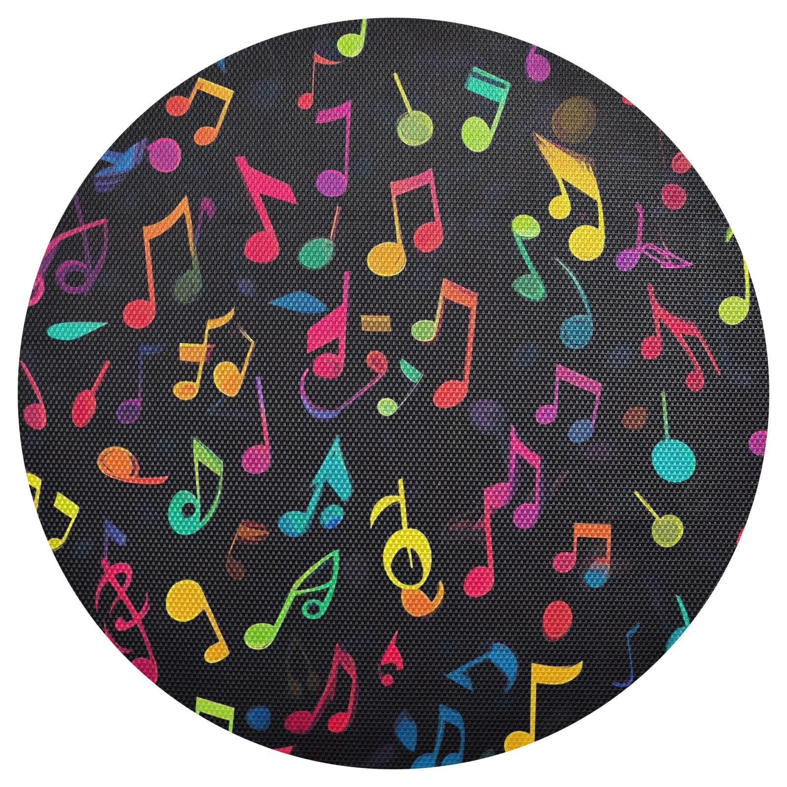 Colorful Musical Notes Black Placemat 15.4 Inch Round Placemats Kitchen Table Place Mats