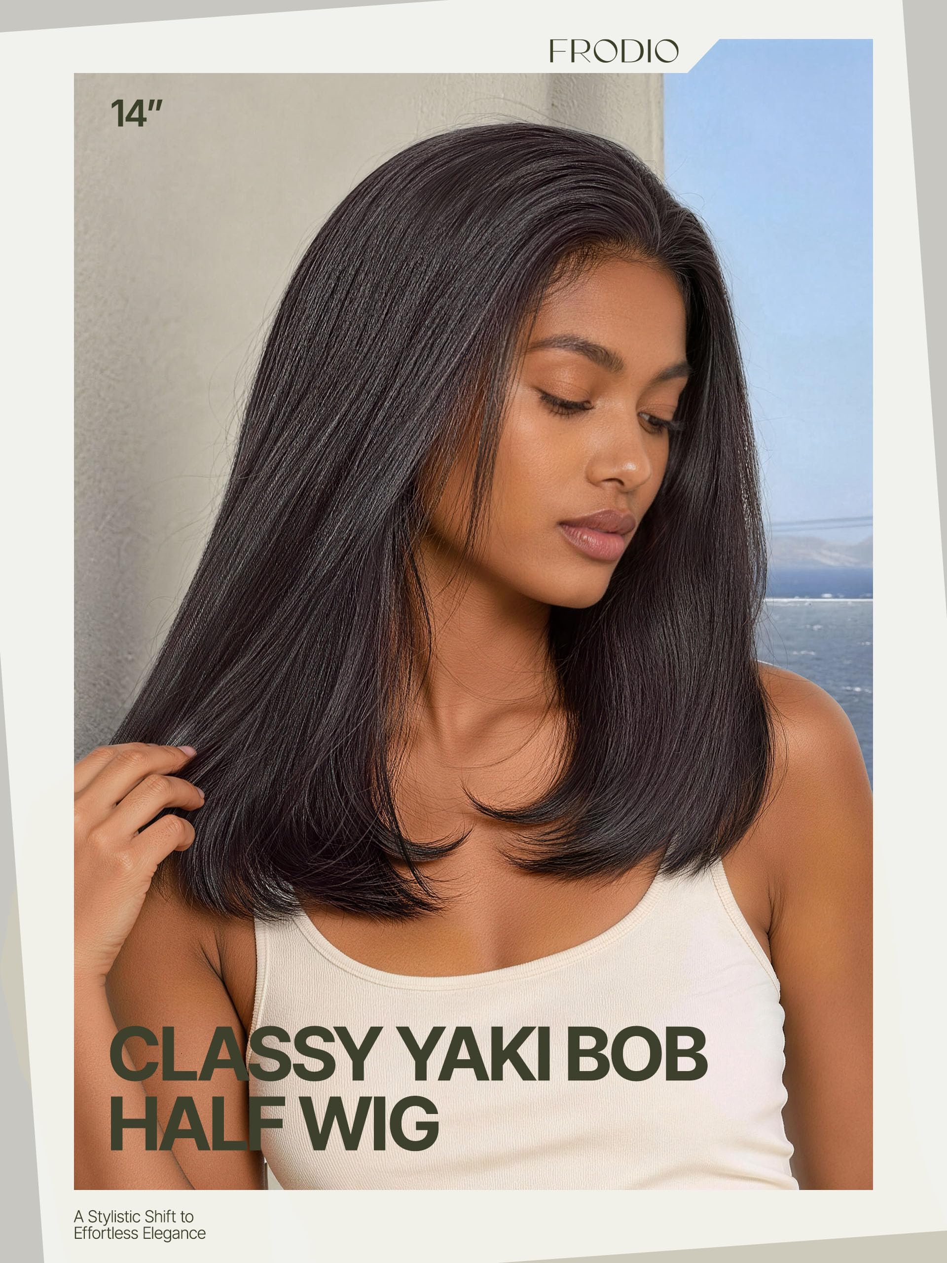 Frodio Veralux Blend Human Hair Yaki Straight Bob Half Wig Natural Black