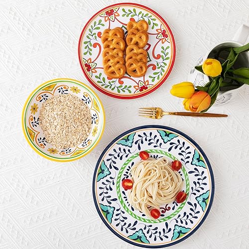 Miniatura 3 de ZAROCRUS Talavera - Juego de 4 platos y cuencos de melamina ligeros de 12 piezas, juego de platos irrompibles, ideal para caravanas, campamento, sin