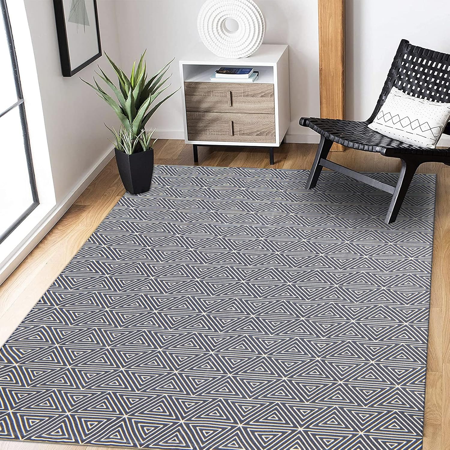 U'Artlines Alfombra de algodón lavable grande de 120 x 180 cm, para dormitorio, tejido a mano, de algodón, grande para sala de estar, lavandería, entrada (azul oscuro)