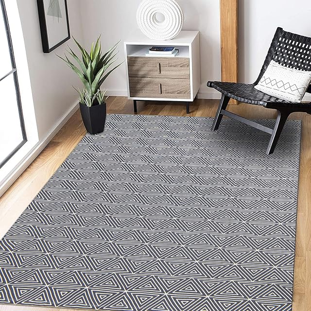 U'Artlines Cotton Rugs Washable Large 120x180 cm Indoor Printed Rug for Bedroom Hand Woven Cotton Area Rug Large for Living Room Laundry Room Entryway(Dark Blue)