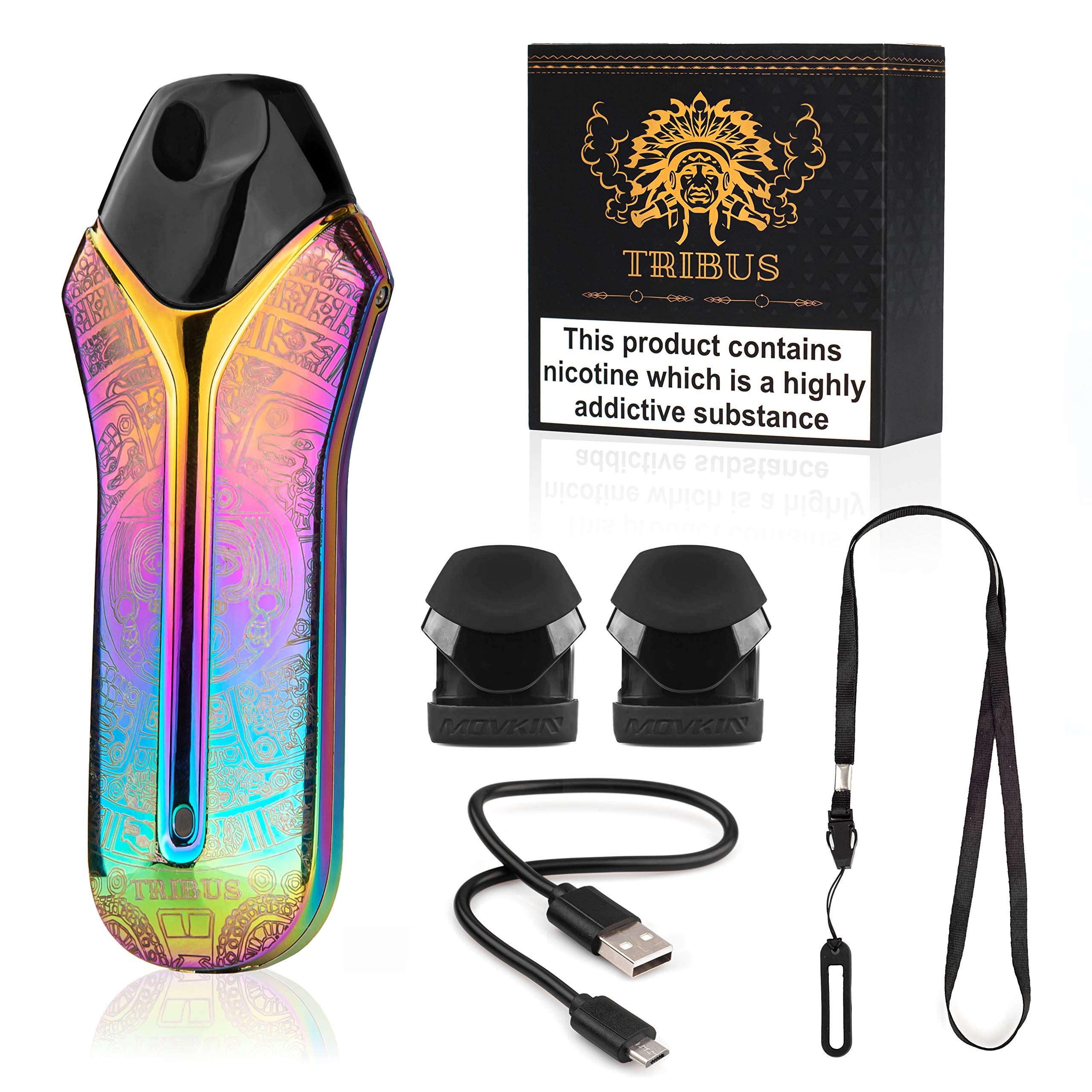 Tribus Vape POD E Cigarette Starter Kit Zinc Alloy Vape Pen with 650 mAh  Battery Refillable Magnetic Connectors 2.0 ml Tank Strong Endurance  Automatic On&Off Function Leather Lanyard No Nicotine E Cig: