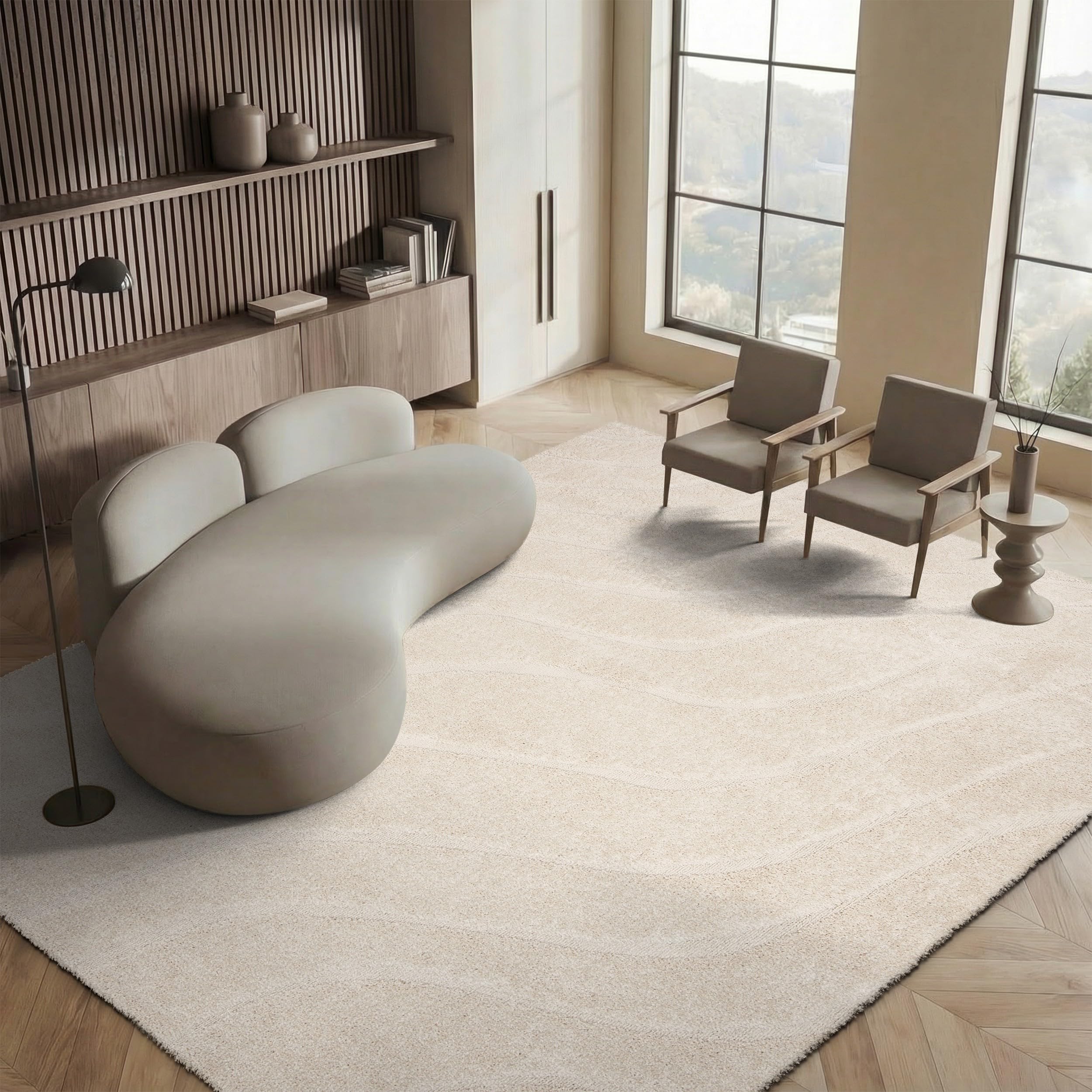 SAFAVIEH Area Rug 8x10 - Florida Shag Collection - Large - Creme & Creme, Non-Shedding & Easy Cleaning, Plush Thick Pile, Ideal for Living Room,