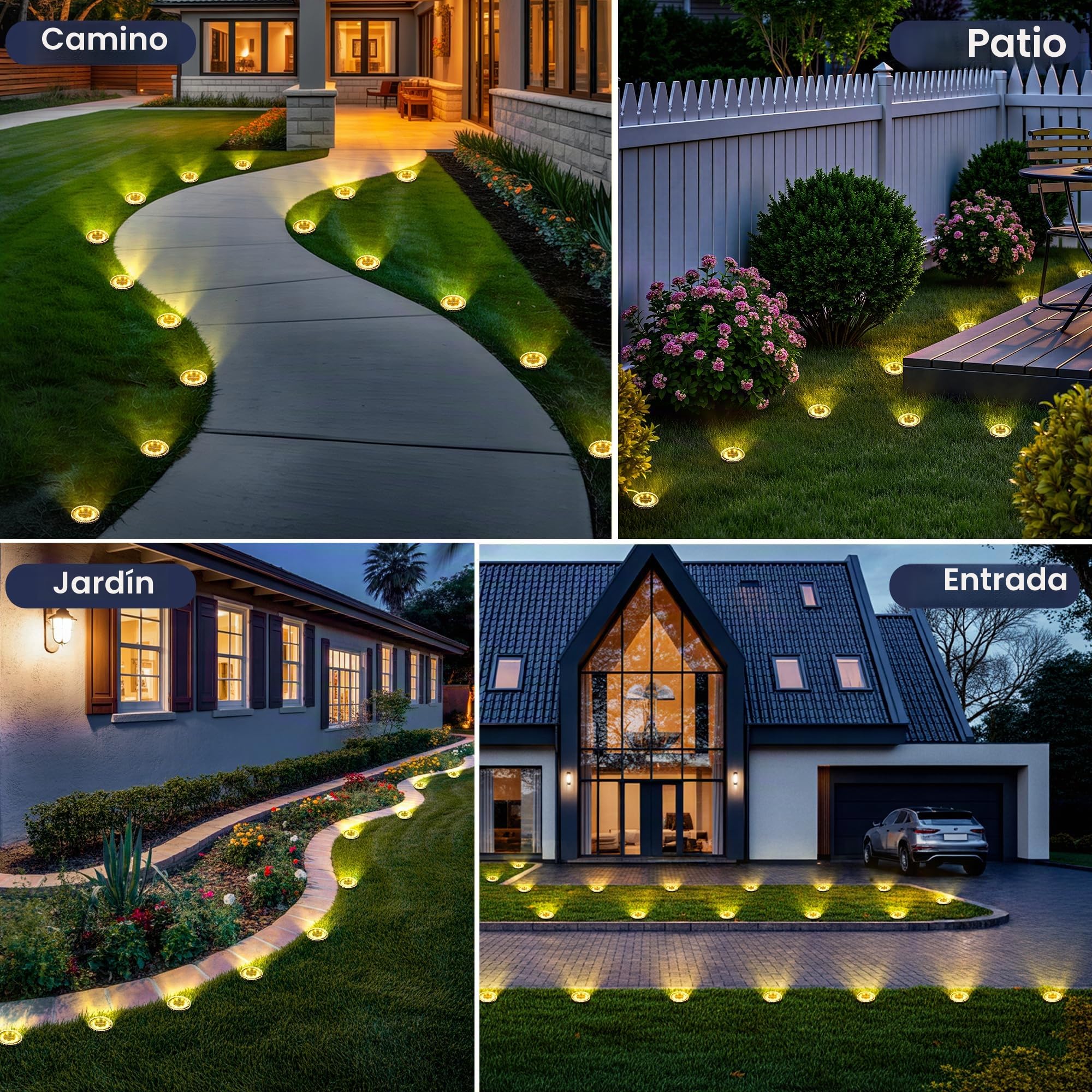 Solpex - Luces solares para exteriores, paquete de 20 luces solares de suelo, IP65 impermeables para escaleras, terraza y pasarelas (blanco cálido)