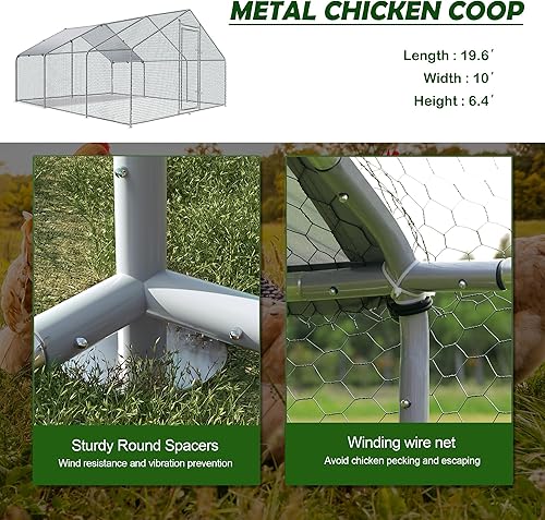Miniatura 10 de TOLEAD Gallinero de metal grande mejorado con malla de alambre de triple soporte, corralito de pollo con cubierta resistente al agua y anti-UV, casa