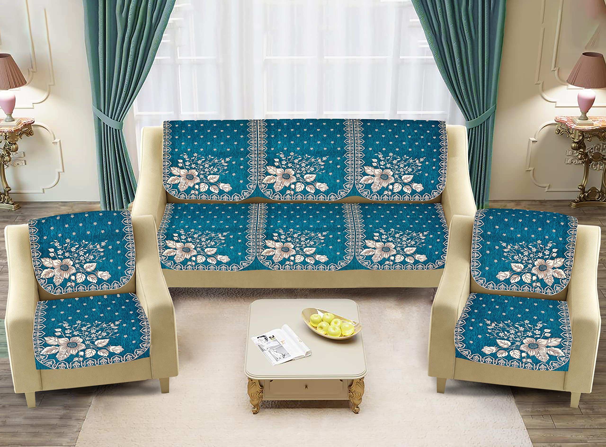 Velvet Sofa Cover 3 Seater and 2 Seater - Premium Sofa Cover 5 Seater Full Cover Set for Couch- Heavy Fabric Sofa Seat Cover Slip Protector, 1383_Aqua-image-39