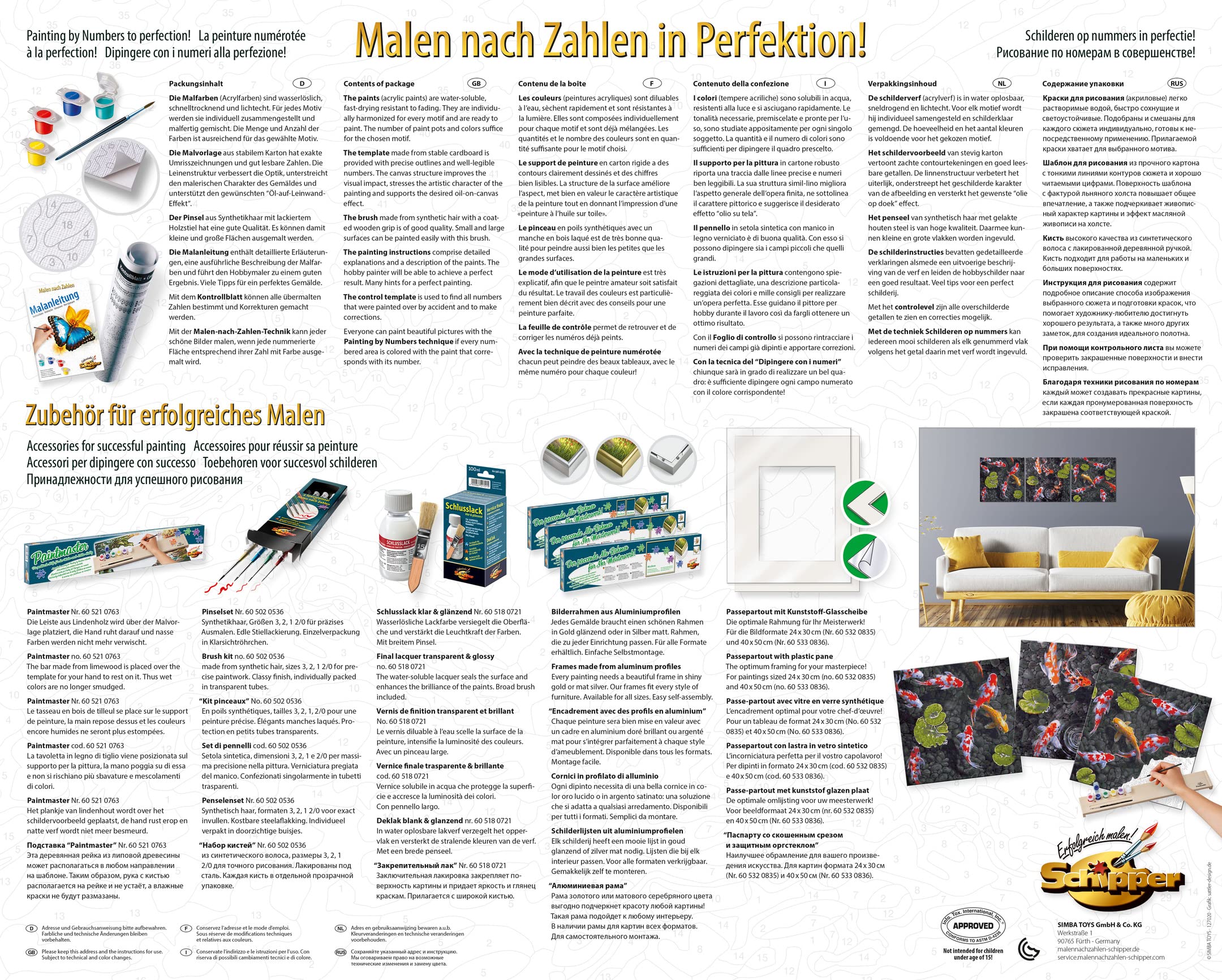 Schipper 609470860 Malen nach Zahlen - Koi Juwel im Fischteich - Bilder malen für Erwachsene, inklusive Pinsel und Acrylfarben, 40 x 120 cm