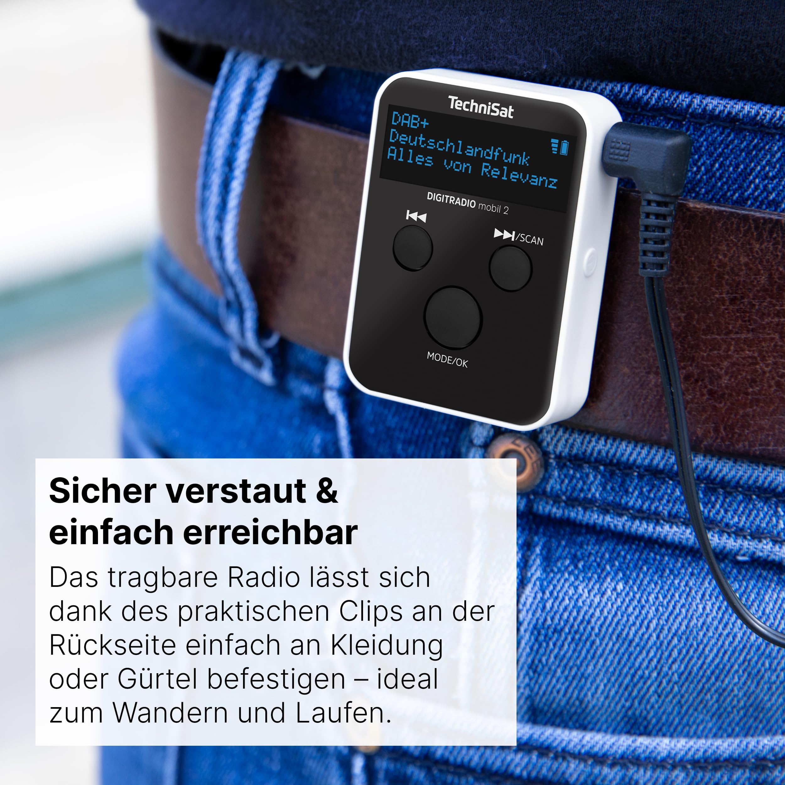 TechniSat Digitradio móvil 2: mini radio portátil DAB+/FM con batería integrada (radio de bolsillo recargable, auriculares, pantalla OLED, memoria favorita) negro/blanco