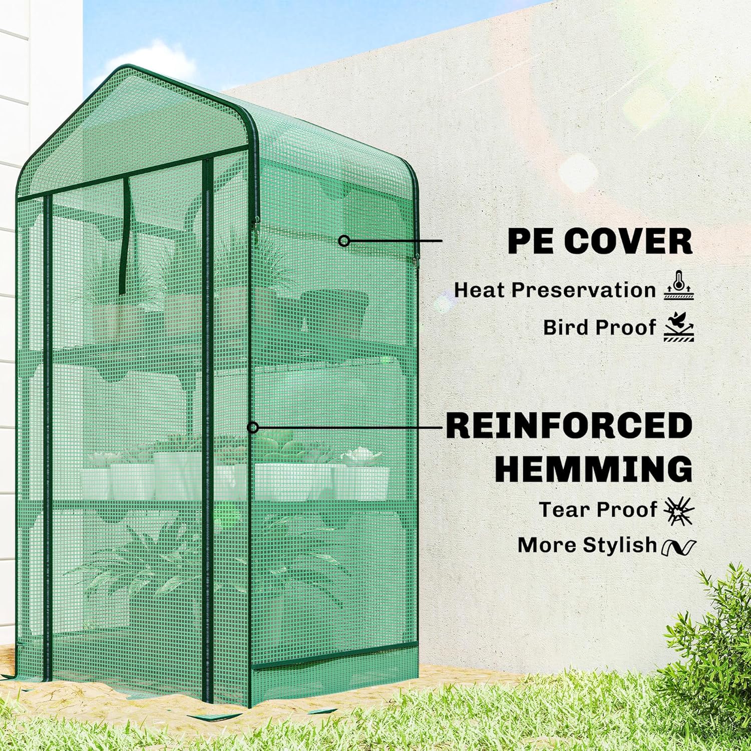 Outsunny 3 Tier Mini Greenhouse with Screen Roof, 27.6" x 19.7" x 50", Portable Small Greenhouse with High Strength PE Cover, Roll-Up Zipper Door for Garden Yard Backyard, Green