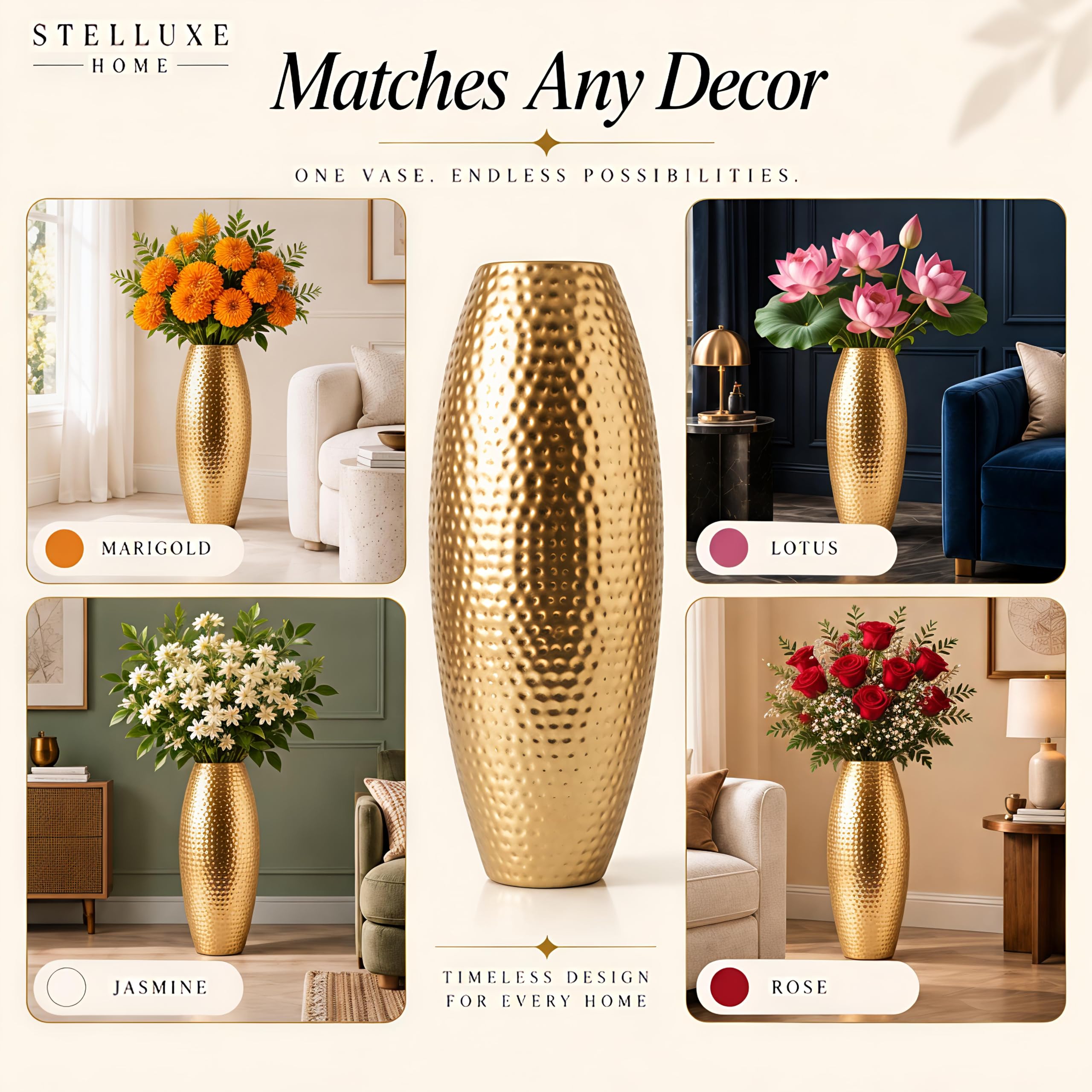 Hammered Gold Metal Flower Vase - 24 Inch -9