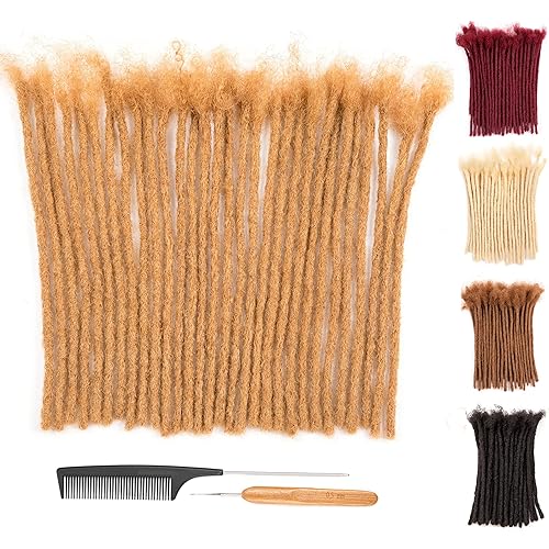 DAIXI 0.6cm Thickness #27 Blonde 8 Inch 60 Strands 100% Real Human Hair Dreadlock Extensions for Man/Women Full Head Handmade Permanent loc Extensions Bundles Can Be Dyed Bleached Curled and Twisted including Free Needles and Comb