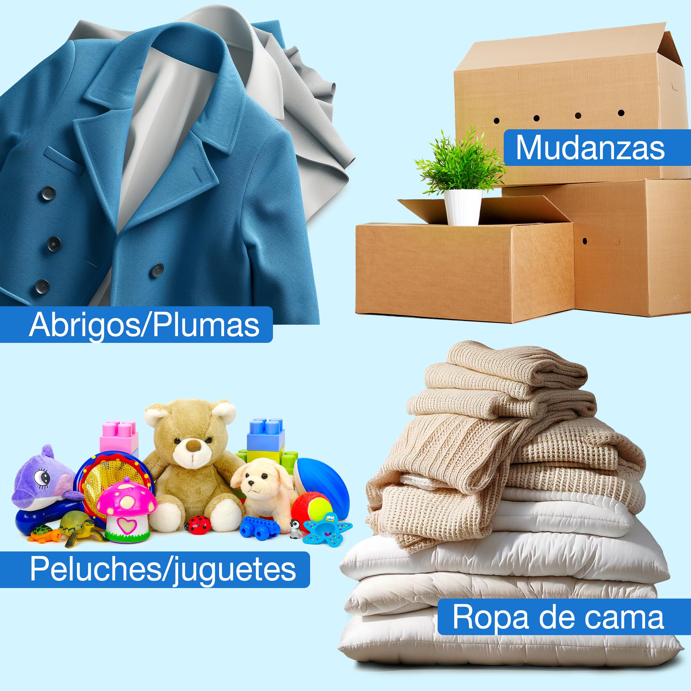 Set 8 Bolsas de Vacío Ropa GUARDAPLUS: Edredones Abrigos Viaje... Ahorra espacio. Desinflado rápido. Incluye: 1 XXL, 1 XL, 1 M, 2 S, 1 Trajes + 2 Bolsas viaje + Bolsa Zapatero + Bomba Extractora