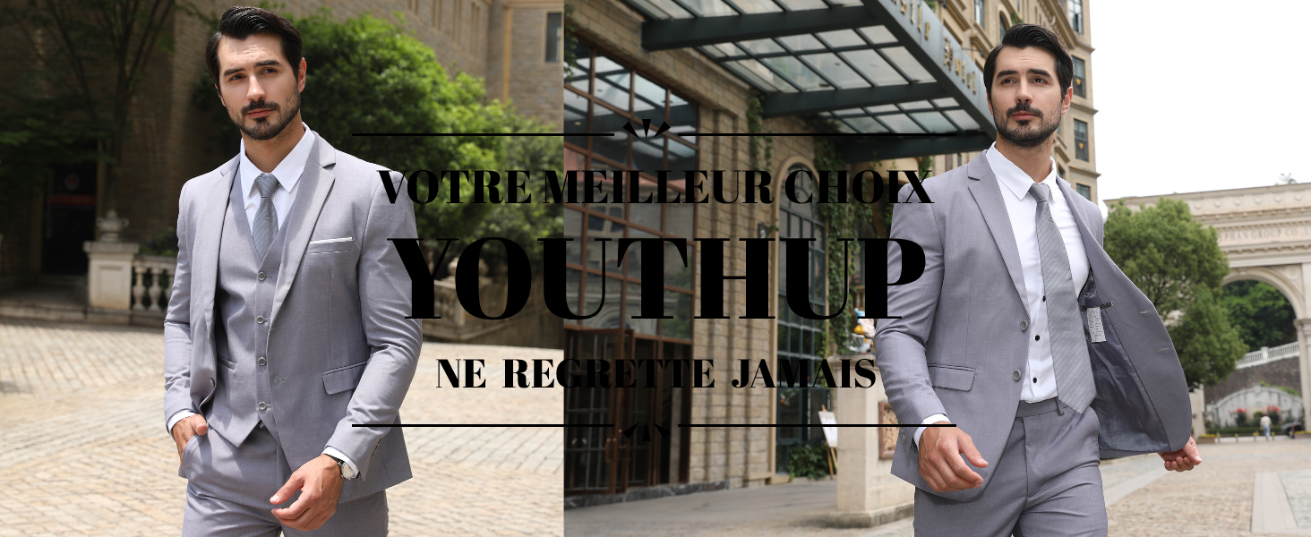 YOUTHUP Blazer Homme Slim Fit 2 Boutons - Veste Costume Formel Mariage Affaires - Couleurs Unies