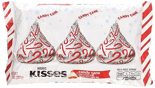 Bastones de caramelo de Kisses de Hershey - Crema de menta con rayas y trozos de caramelo, 10 oz (paquete de 3)