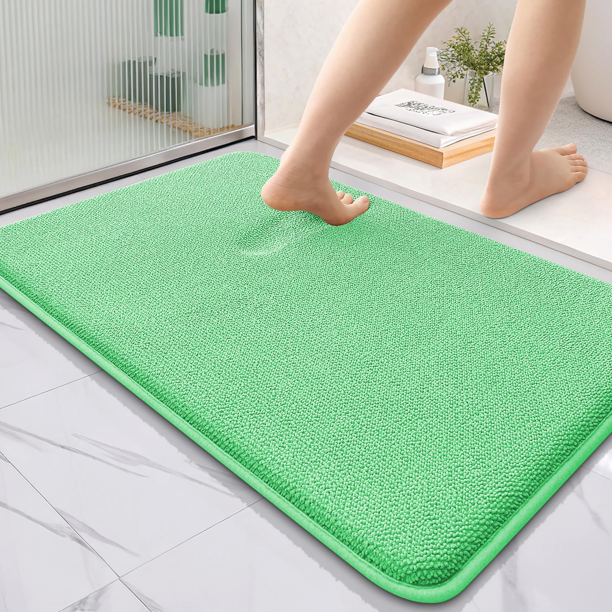 OLANLY Thick Memory Foam Bathroom Rug 36x24, Absorbent Bath Mat, Mint Green