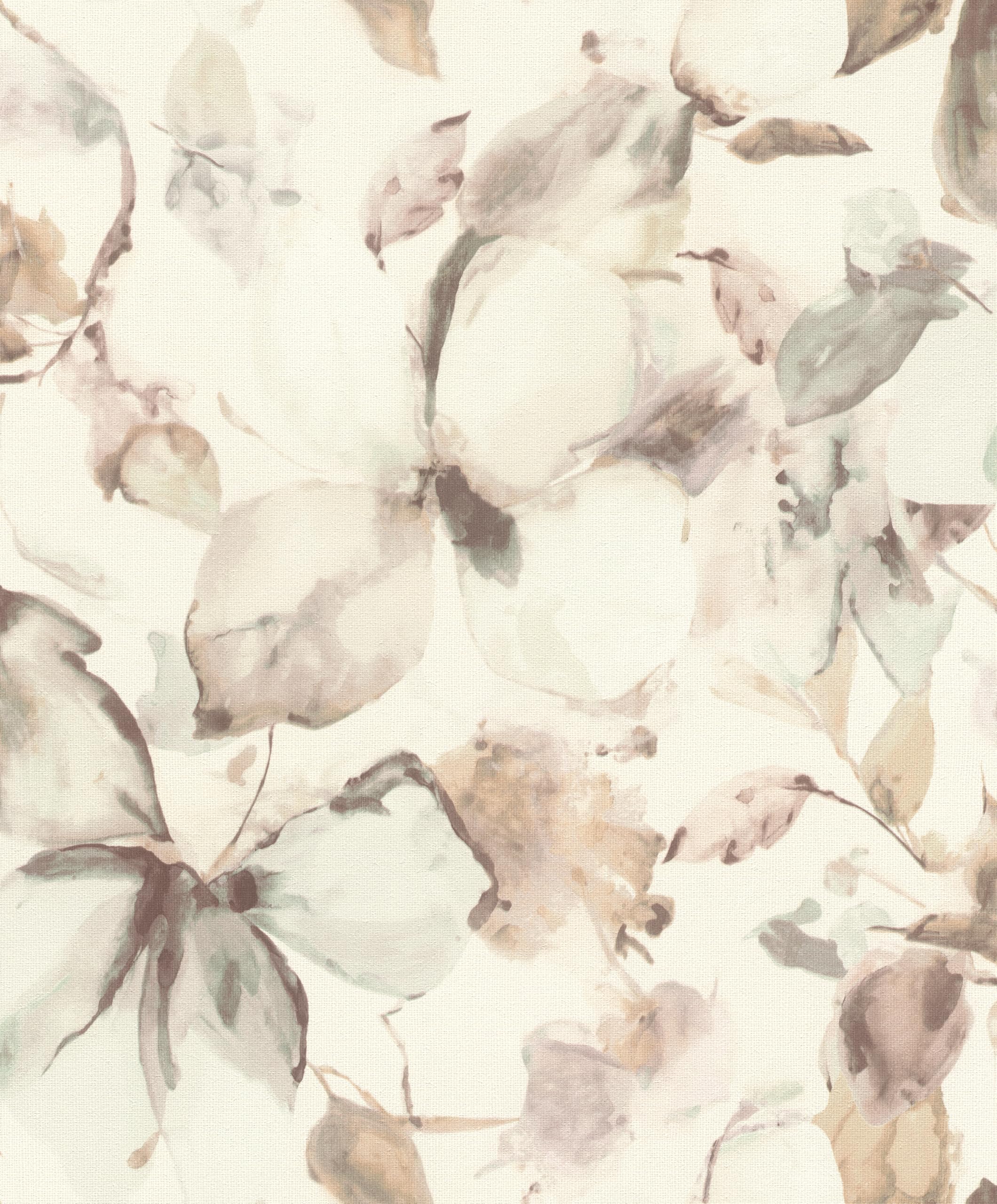 Rasch Green Non-Woven Wallpaper Magnolia 'Florentine Iv' Watercolour Vinyl Wallpaper Flowers In White Cream Pink For A Romantic Living Environment Robust And Washable 10.05 M X 0.53 M