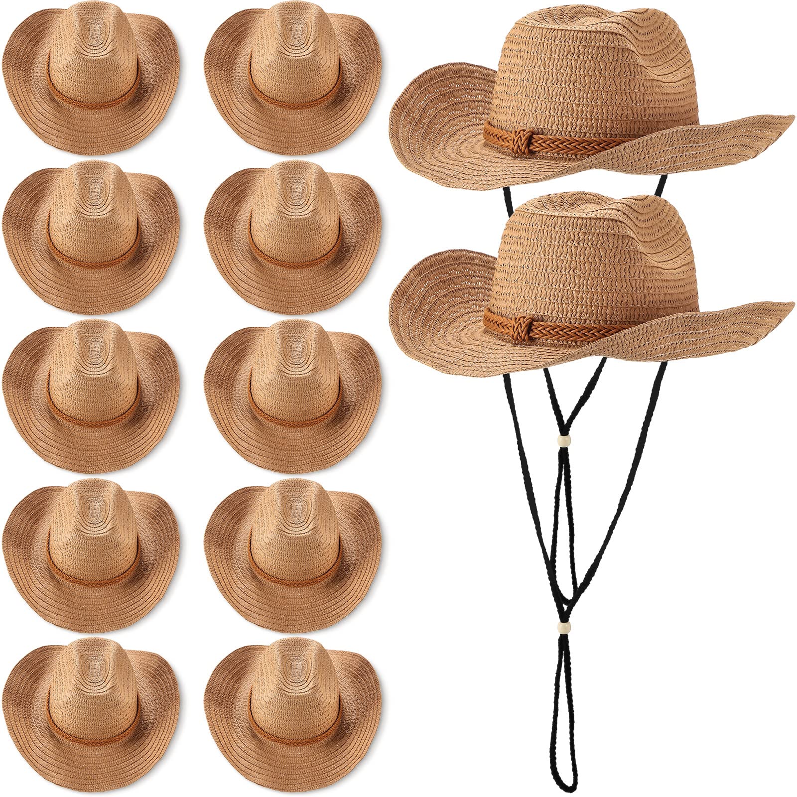 JaGely 12 Pcs Straw Cowboy Hats for Women Men