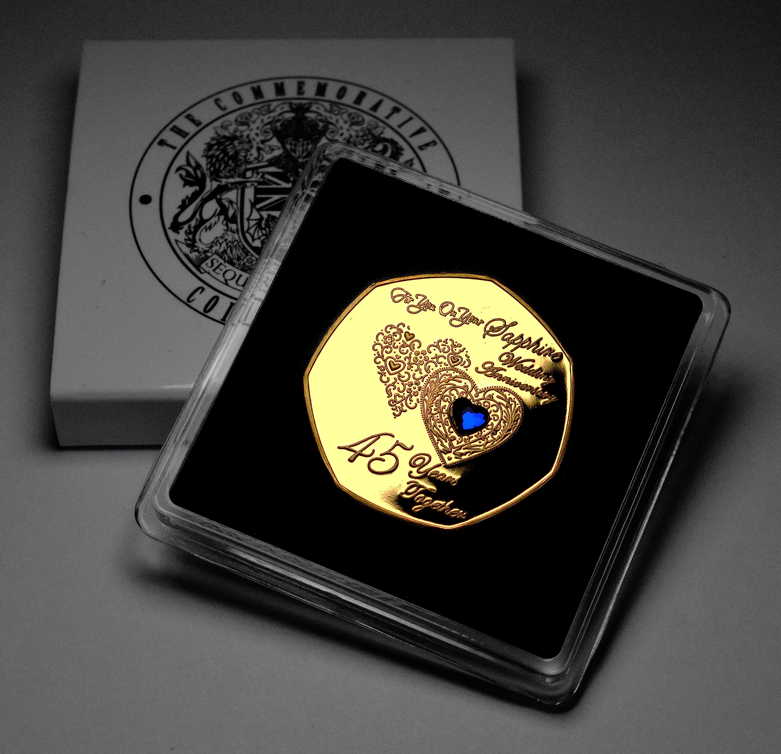 The Commemorative Coin Company Silver The Commemorative Coin For You On Your 45Th Sapphire Wedding Anniversary 24Ct Gold Commemorative In Gift/Presentation Case. Gemstone. Gift/Present. 45 Years Together,