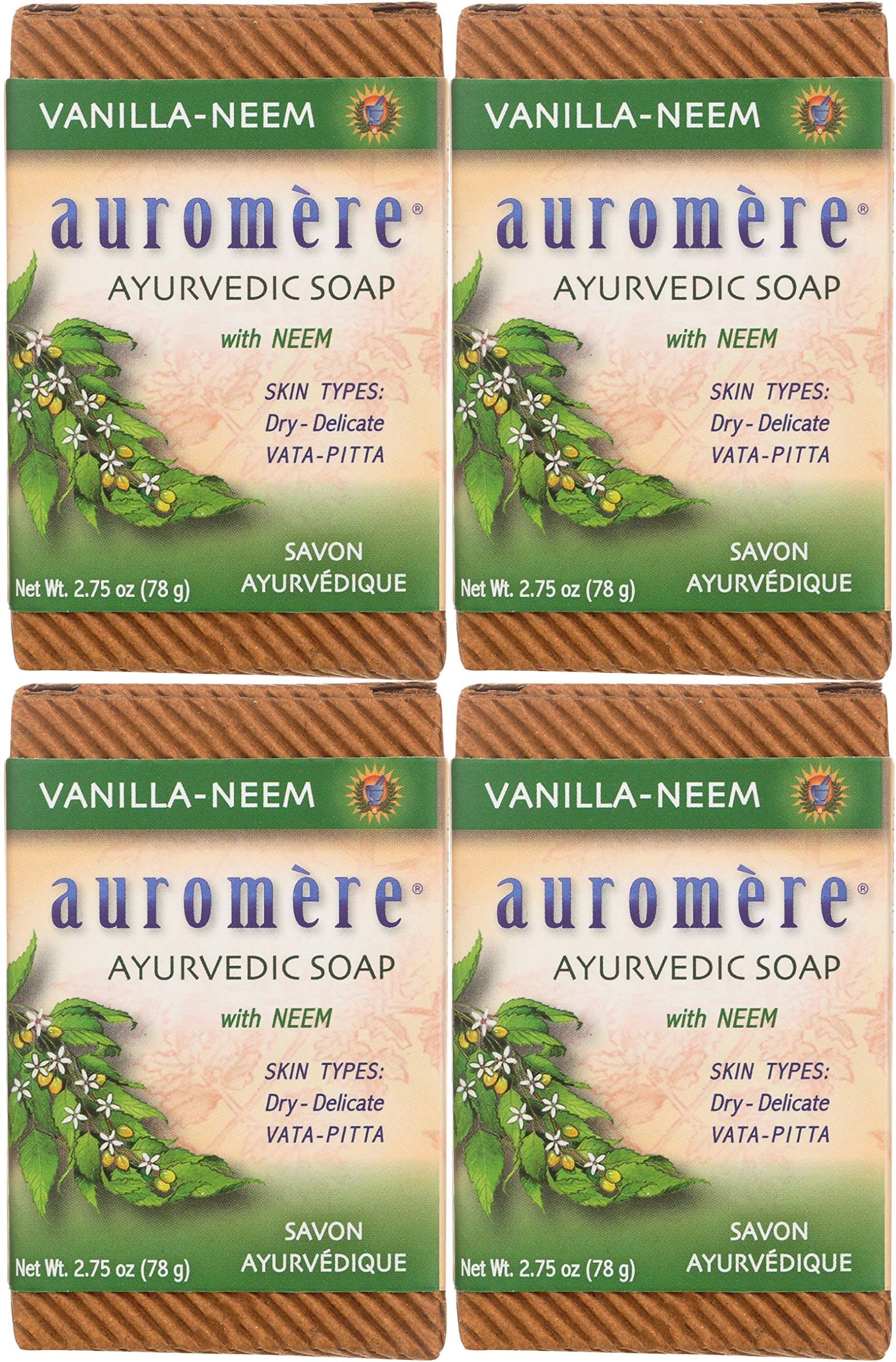 Auromere Ayurvedic Bar Soap, Vanilla Neem - Eco Friendly, Handmade, Vegan, Cruelty Free, Natural, Non GMO (2.75 oz), 4 pack