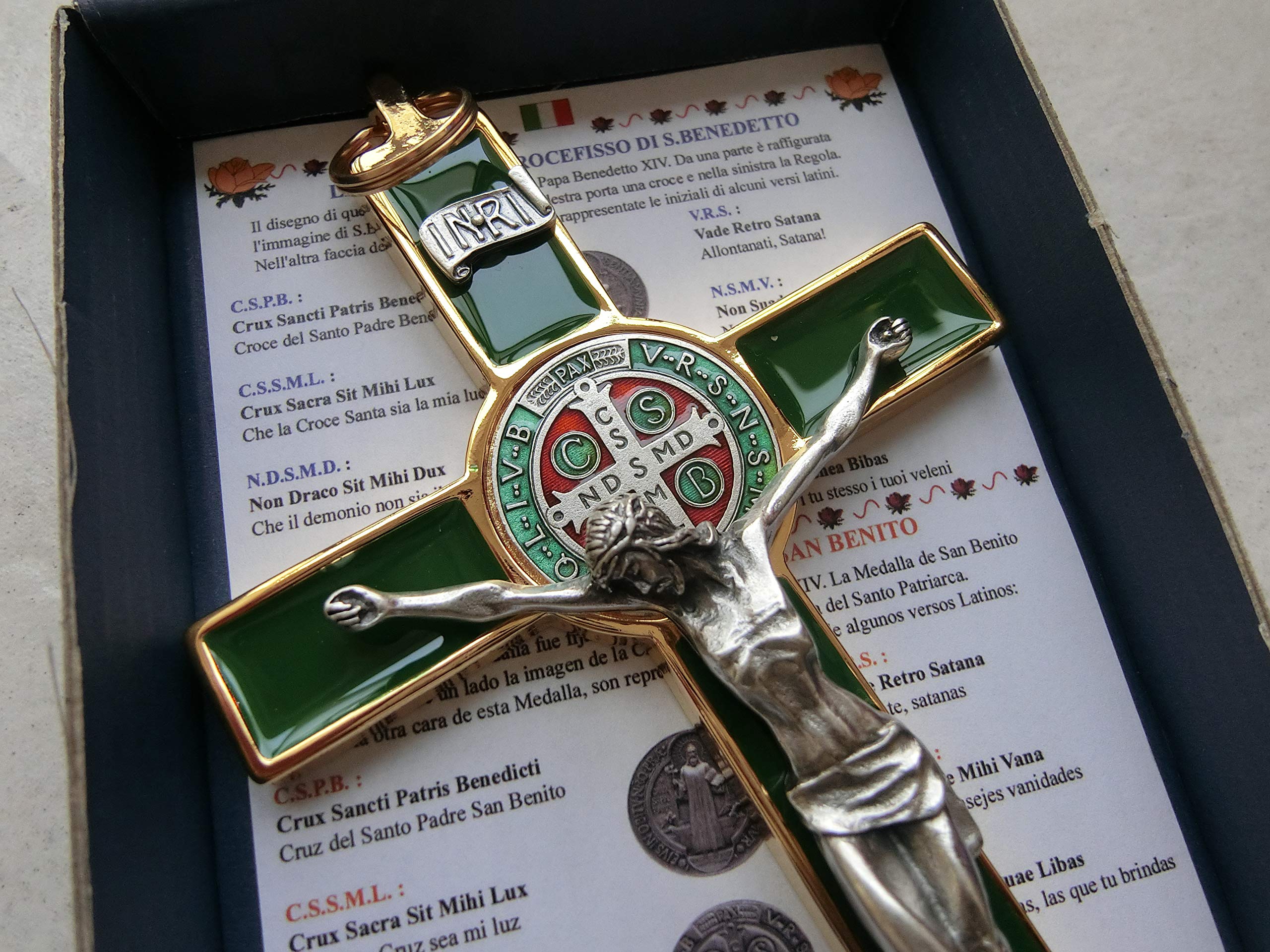 GTBITALY Croix Crucifix Or Doré Saint Béni 20 cm Émaillé à la Main avec Boîte Cadeau