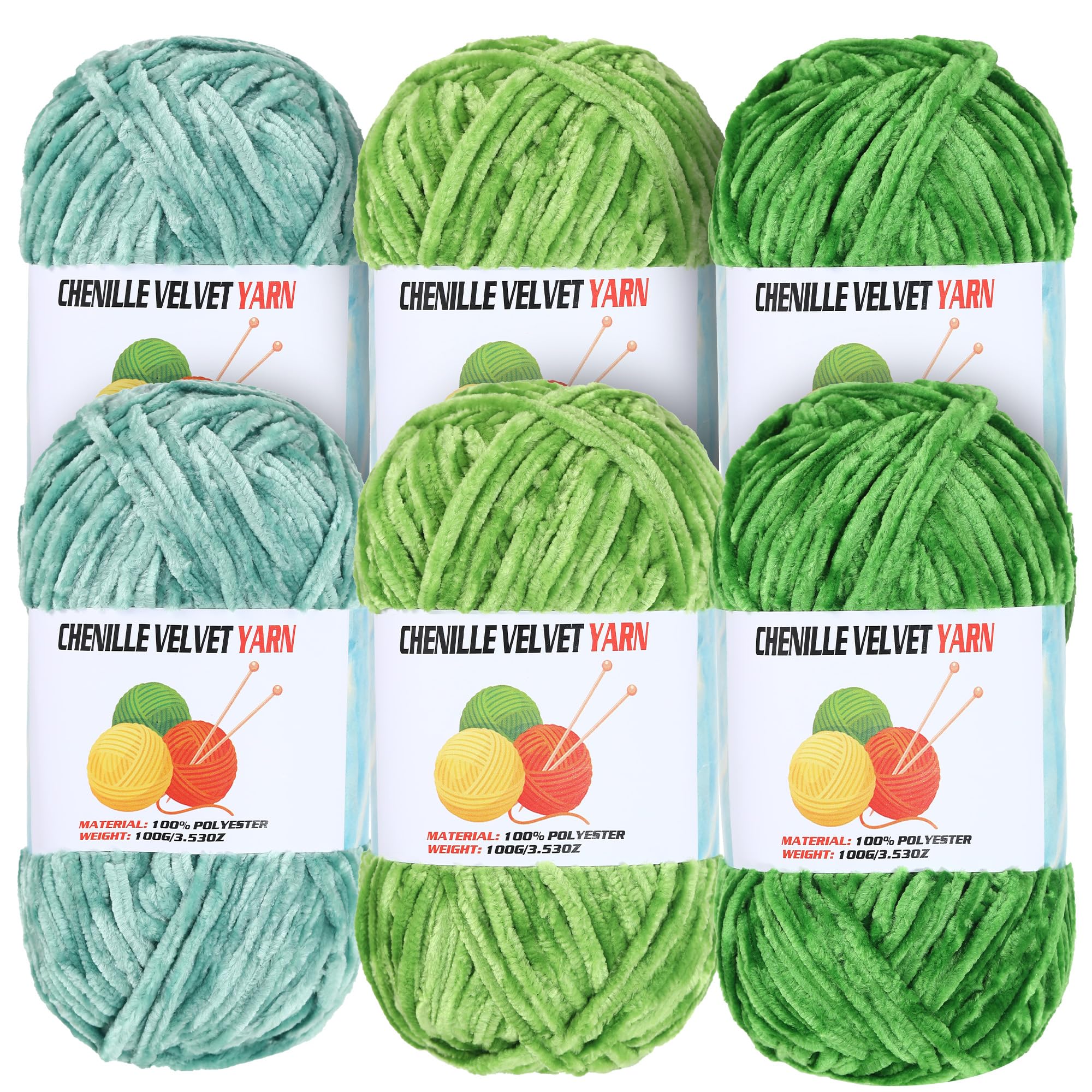 6 * 100g Velvet Chenille Chunky Yarn, Handcrafts Weaving Soft Chenille for Crocheting Clearance, Used for Making Baby Yarn Blanket, Clothes, Knitting Creations (D)