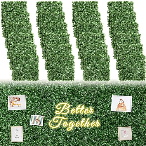 Luyue 24PCS 20”×20” Boxwood Panels, Artificial Grass Wall Panels Fake