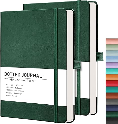 Miniatura 219 de RETTACY Cuaderno de diario de puntos y viñetas, paquete de 2, 160 páginas numeradas por paquete, tamaño mediano A5 (5.7 x 8.3 pulgadas), papel Negro