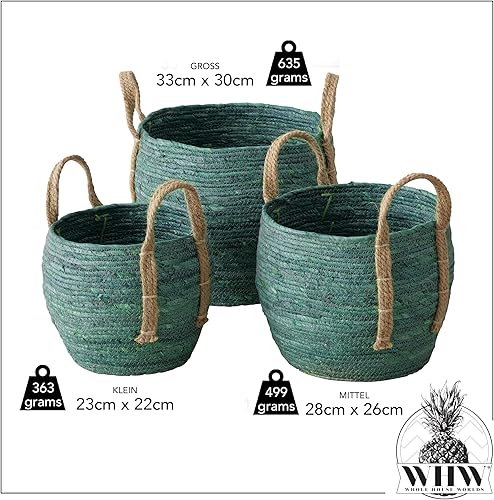 Miniatura 3 de Farmers - Juego de cestas de 3 piezas, organizadores de piso y estantes empapados de tinte verde, mimbre de cáscara de maíz, tejido de cuerda gruesa