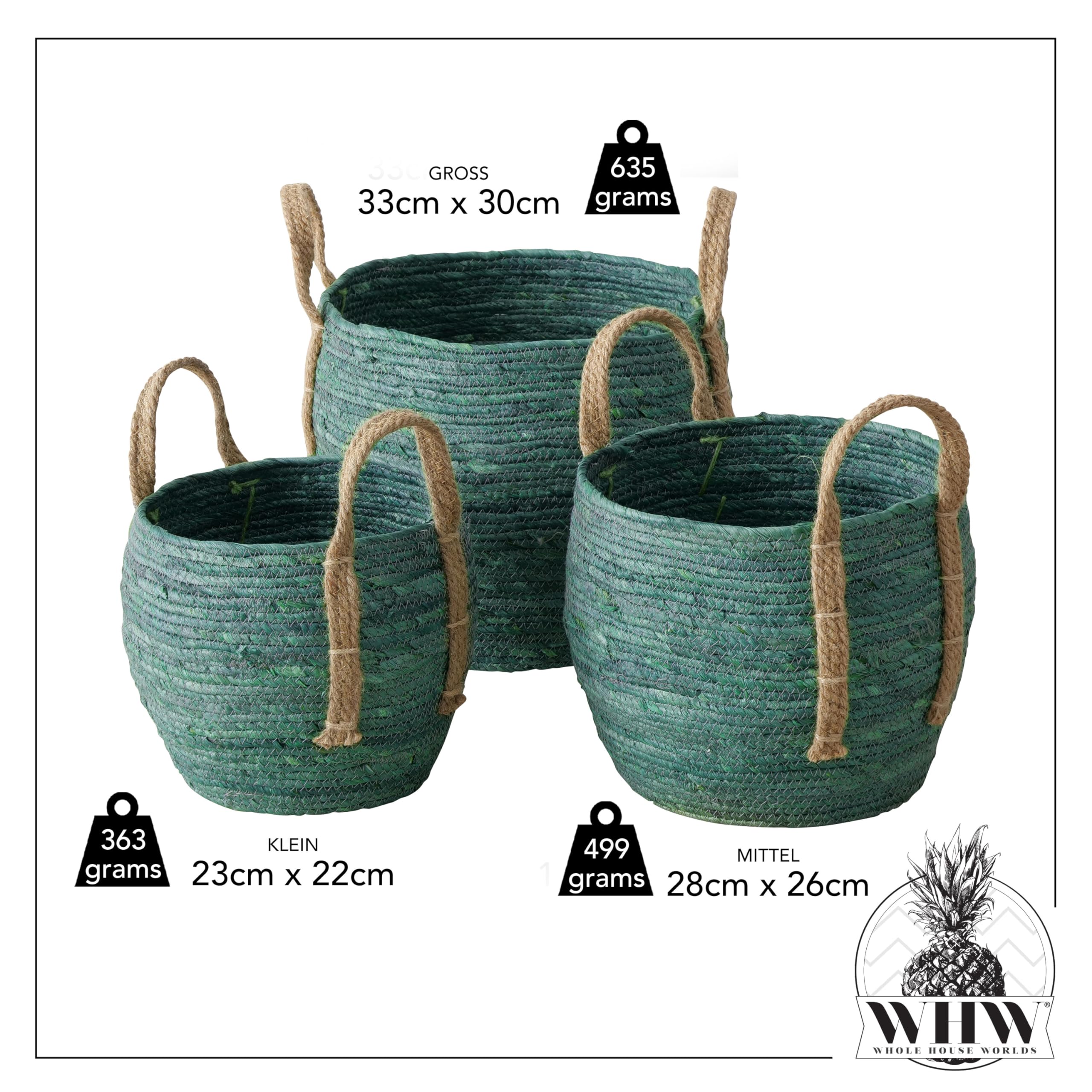 Amazon.com: Farmers 3 Piece Sage Green Corn Husk Basket Set | Dye
