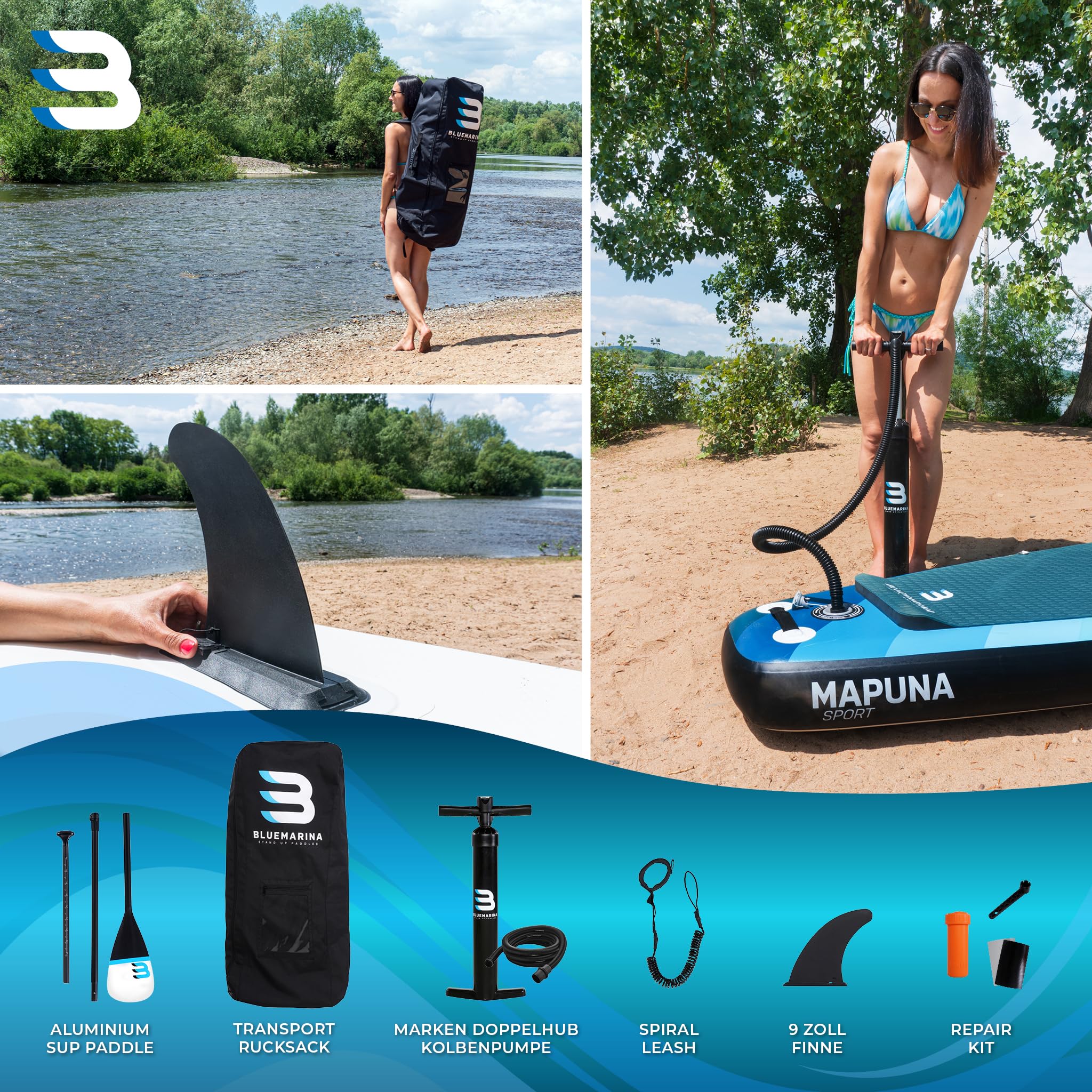 Stand Up Paddling Board | Bluemarina Mapuna 330x76x16 cm bis 200 kg | 𝟓 𝐉𝐀𝐇𝐑𝐄 𝐆𝐀𝐑𝐀𝐍𝐓𝐈𝐄 - SUP Board - Stand Up Paddle - Standup Paddle Board - Surfbrett aufblasbar (Mapuna 330x76x16)
