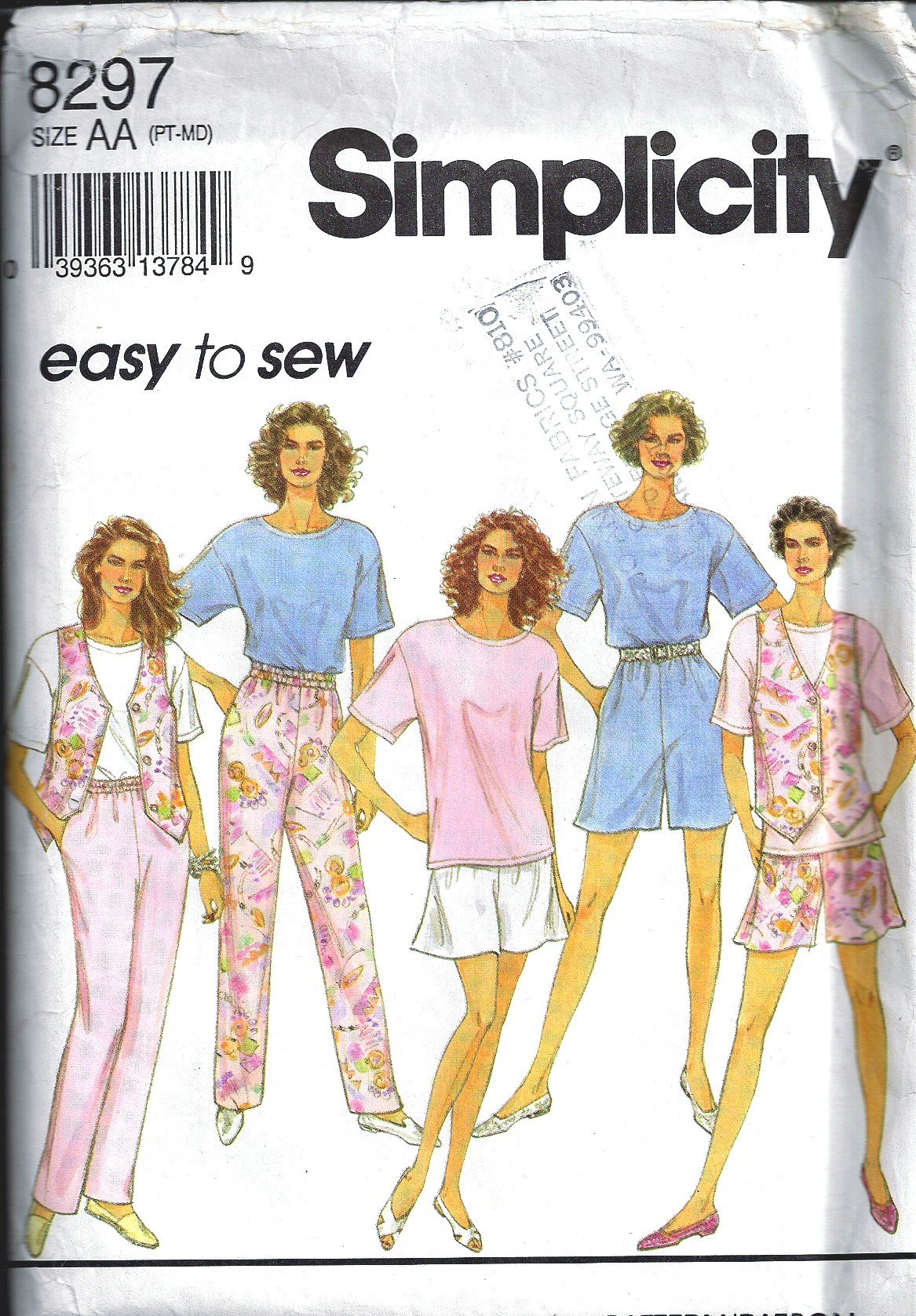 Patrons de couture Simplicity 8297 de 1993 pour gilets et pantalons femme 34-46