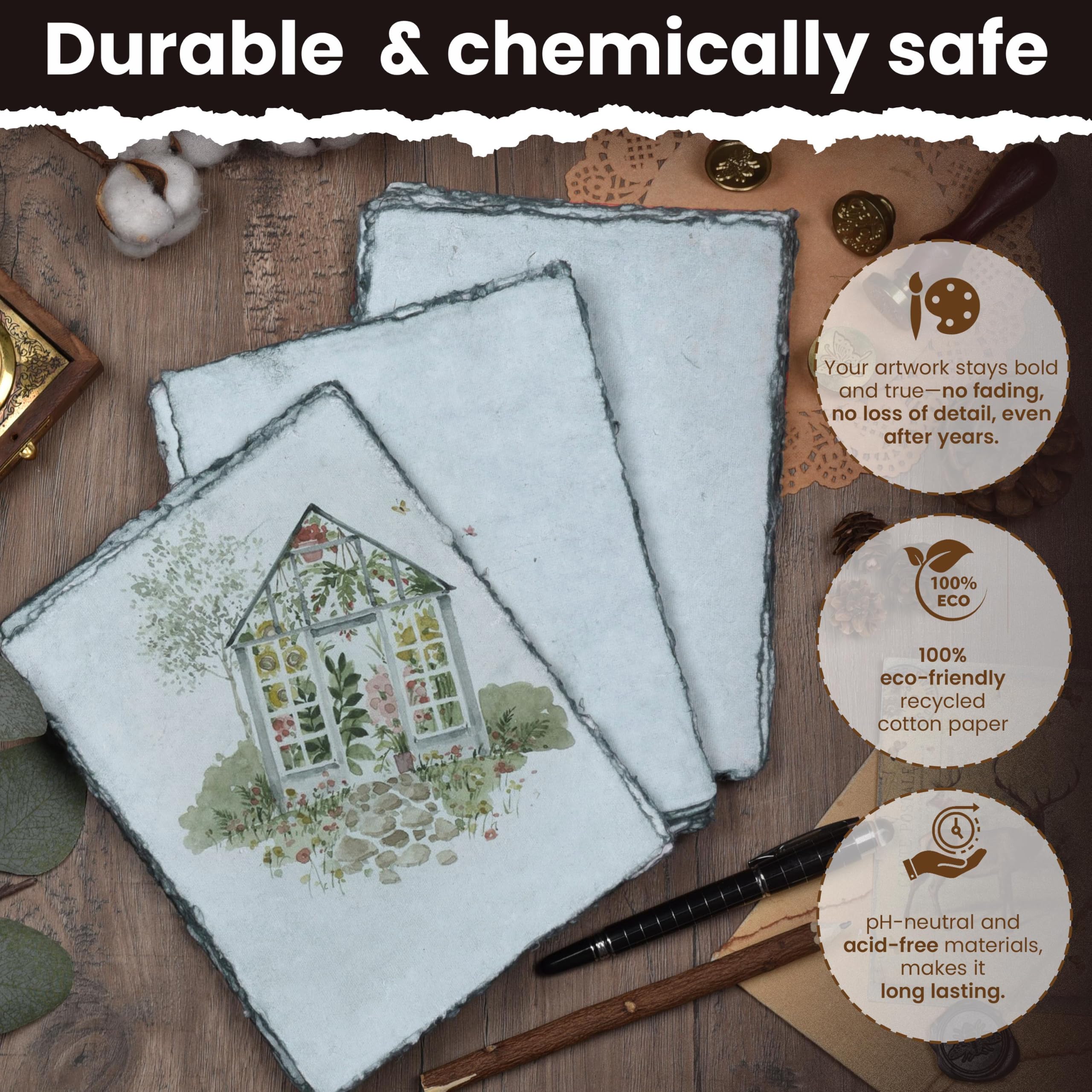 Papier aquarelle – 24,5 x 30,5 cm – Papier aquarelle mixte – 200 g/m² épais en coton vierge fait à la main – Ton gris
