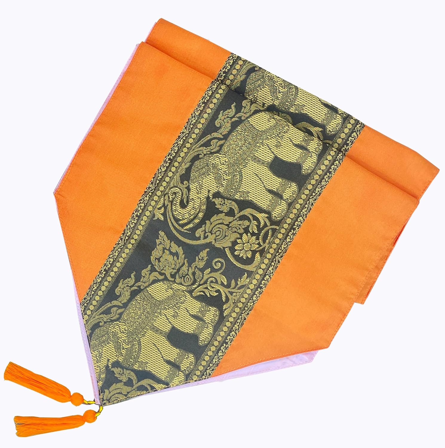 Thai Slik Elephant Style Table Runners for Home Decorative Coffee Table Bed Runners Sofa 13 x 69 Inches (33x175cm) (Orange)