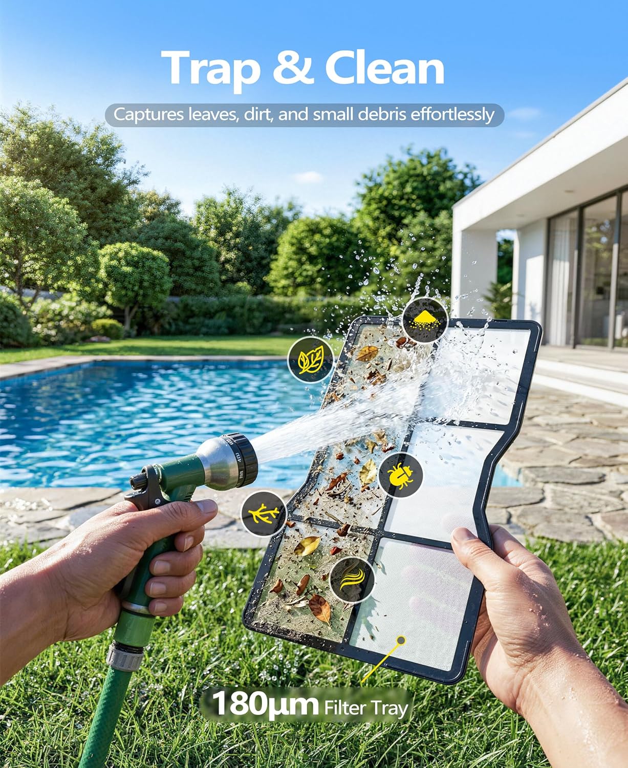 LanOcean Cordless Automatic Pool Cleaner Robot, Efficient Pool Vacuum Robot w/Self-Parking, 120Min Runtime, Auto Debris Removal, Ideal for Daily Maintenance of Flat Above Ground & Inground Pools-Gray