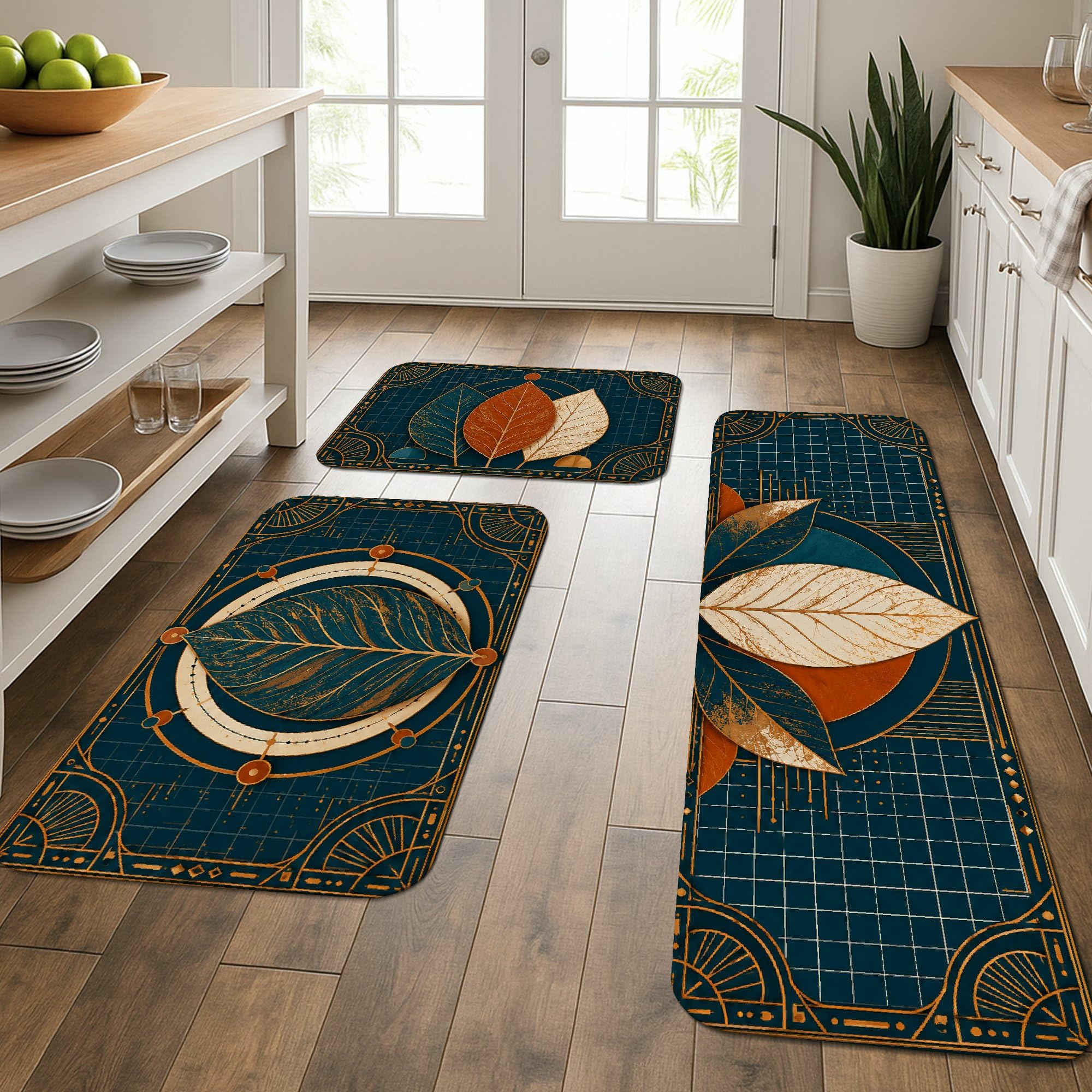 Tapis de cuisine anti fatigue pour soulager le dos lot de 3 bleu