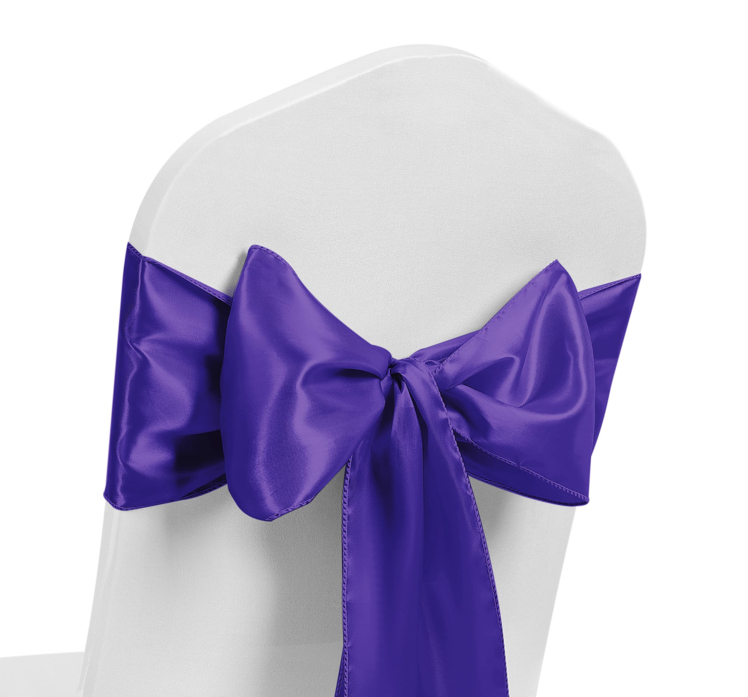 Pack of 10 Satin Chair Sash Wider Fuller Bows Chair Sashes Bow Back Tie Ribbon Wedding Banquet Decoration (Purple)