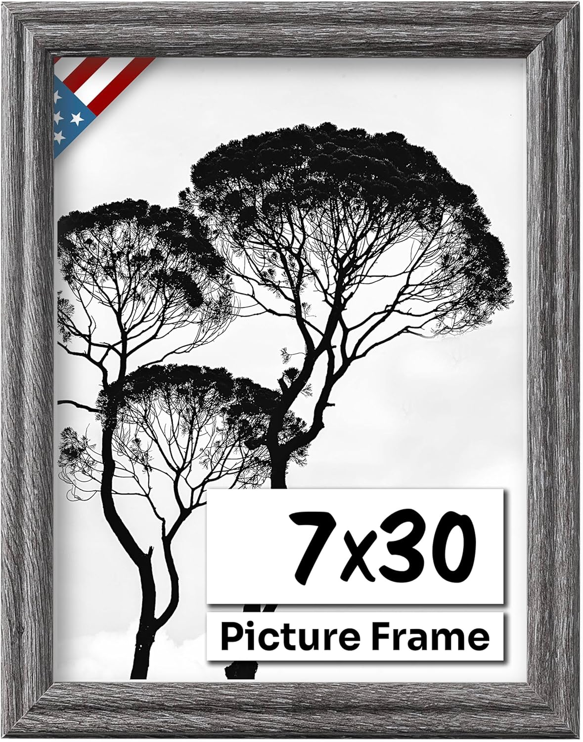 Barnwood Gray 7x30 Picture Frame .75" Inch Wide - Handmade American Solid Wood Picture Frames with Preinstalled Hangers and UV Blocking Plexiglass Frames
