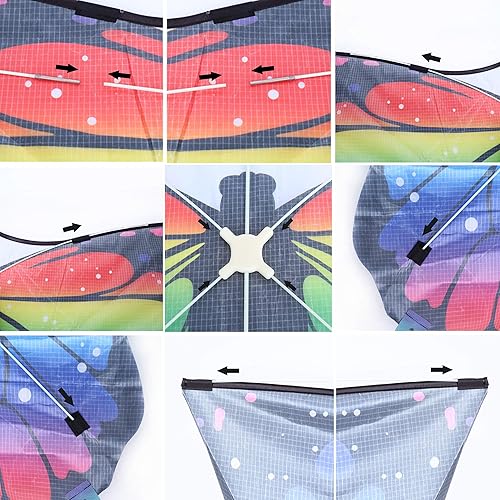 Miniatura 6 de JEKOSEN Mariposa enorme cometa para niños y adultos fácil de volar cuerda de una sola línea con cola para viajes a la playa parque familiar juegos y