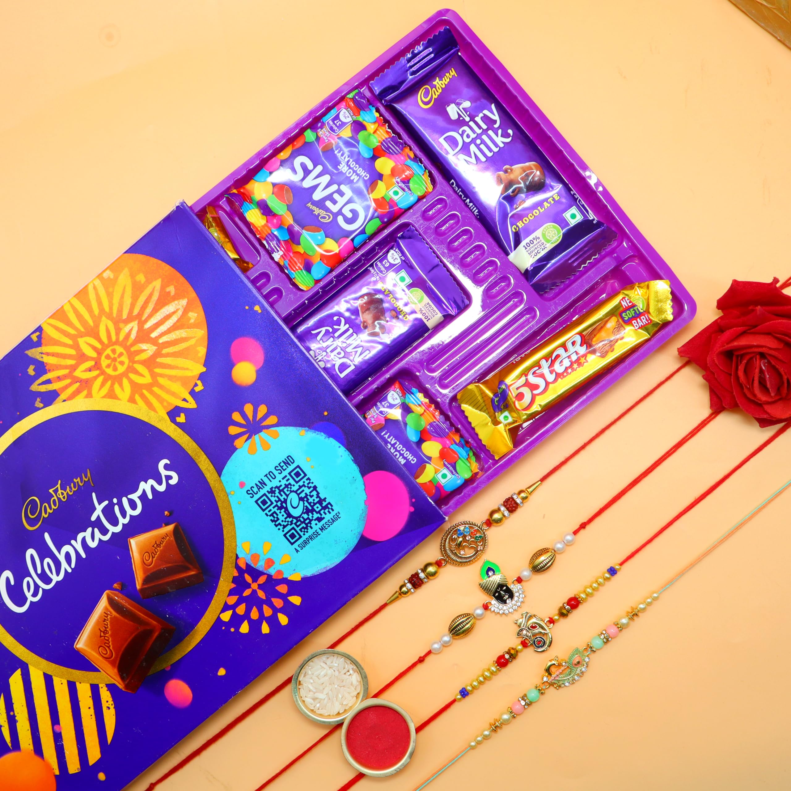 Jaipur Ace Rakhi With Chocolate Celebration Box Combo Pack, RakshaBandhan Rakhi Gift Hamper for Brother/Bro with Roli kumkum & Greeting Card (4 Rakhi + Celebration Hamper) (B0D63J5THJ) Amazon Price History, Amazon Price Tracker
