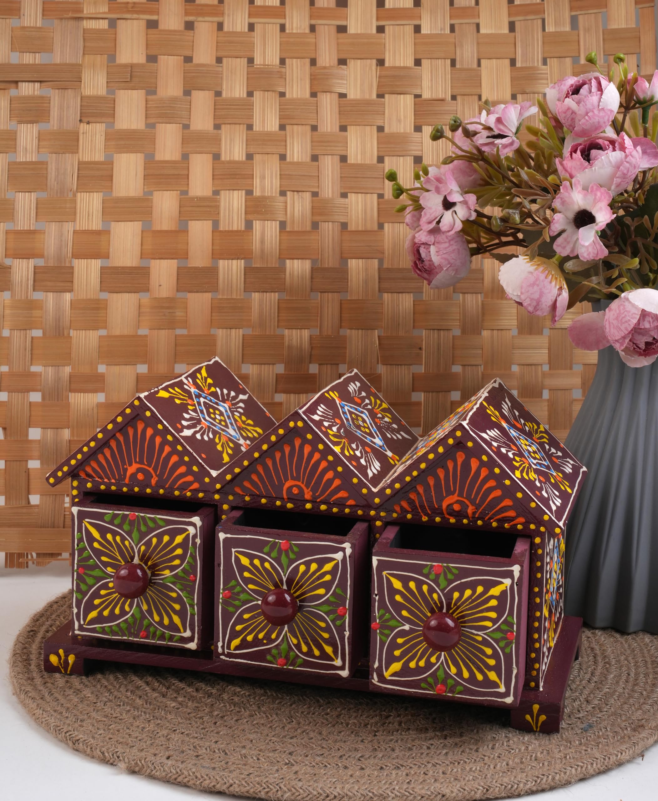 VYOGEETA Purple Wooden Drawer Three Storage Box Polished Solid Wooden Drawer Box for Home Office Bedroom Dressing Table Jewelry Keys Cosmetics Dcor_SSH-51 2