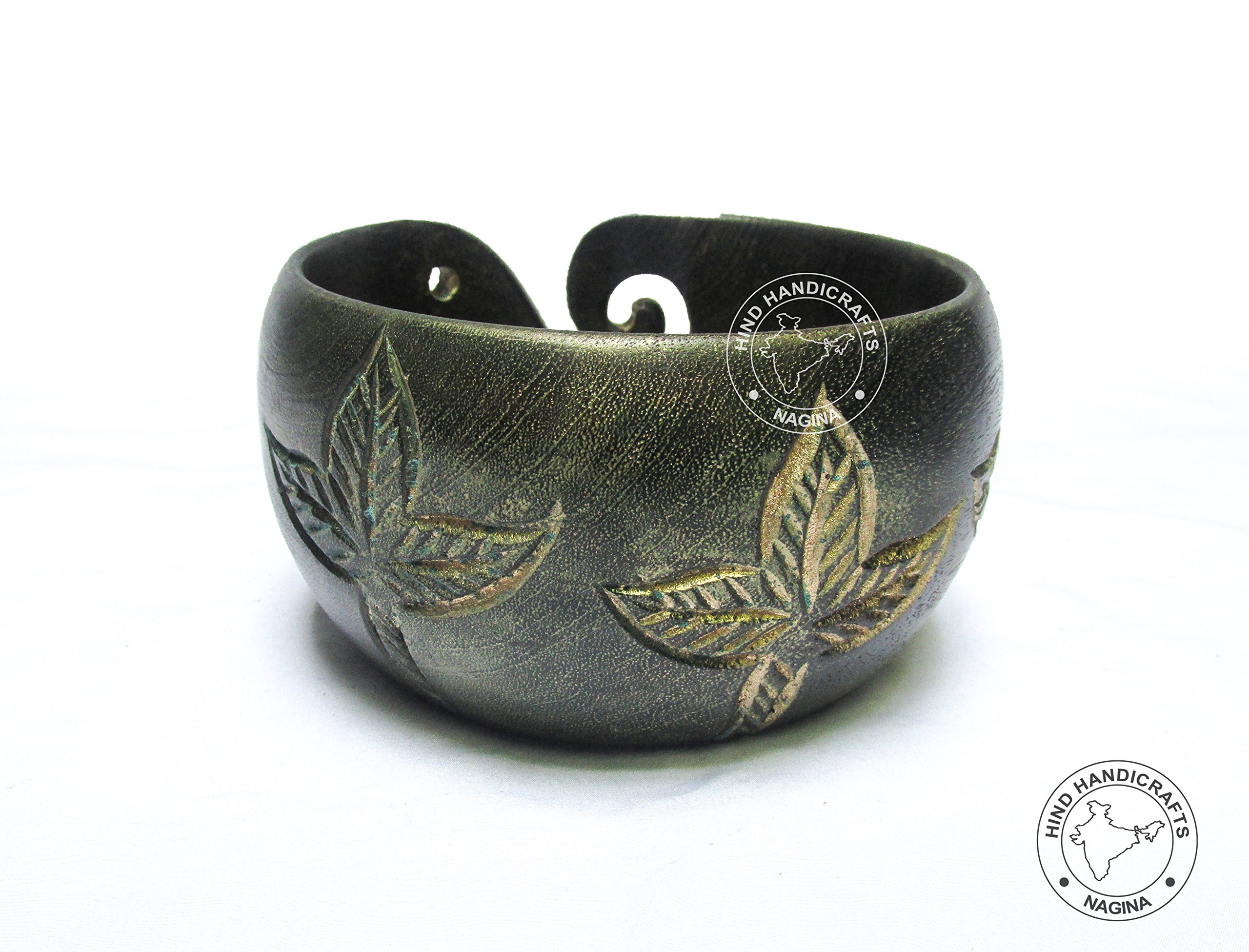 Premium Solid Dark Hard Wood Flowers Crafted Wooden Portable Antique Brass Green Yarn Bowl | Knitting | Crochet Holder | Hind Handicrafts (6 x 6 x 3 inch) - Image 3