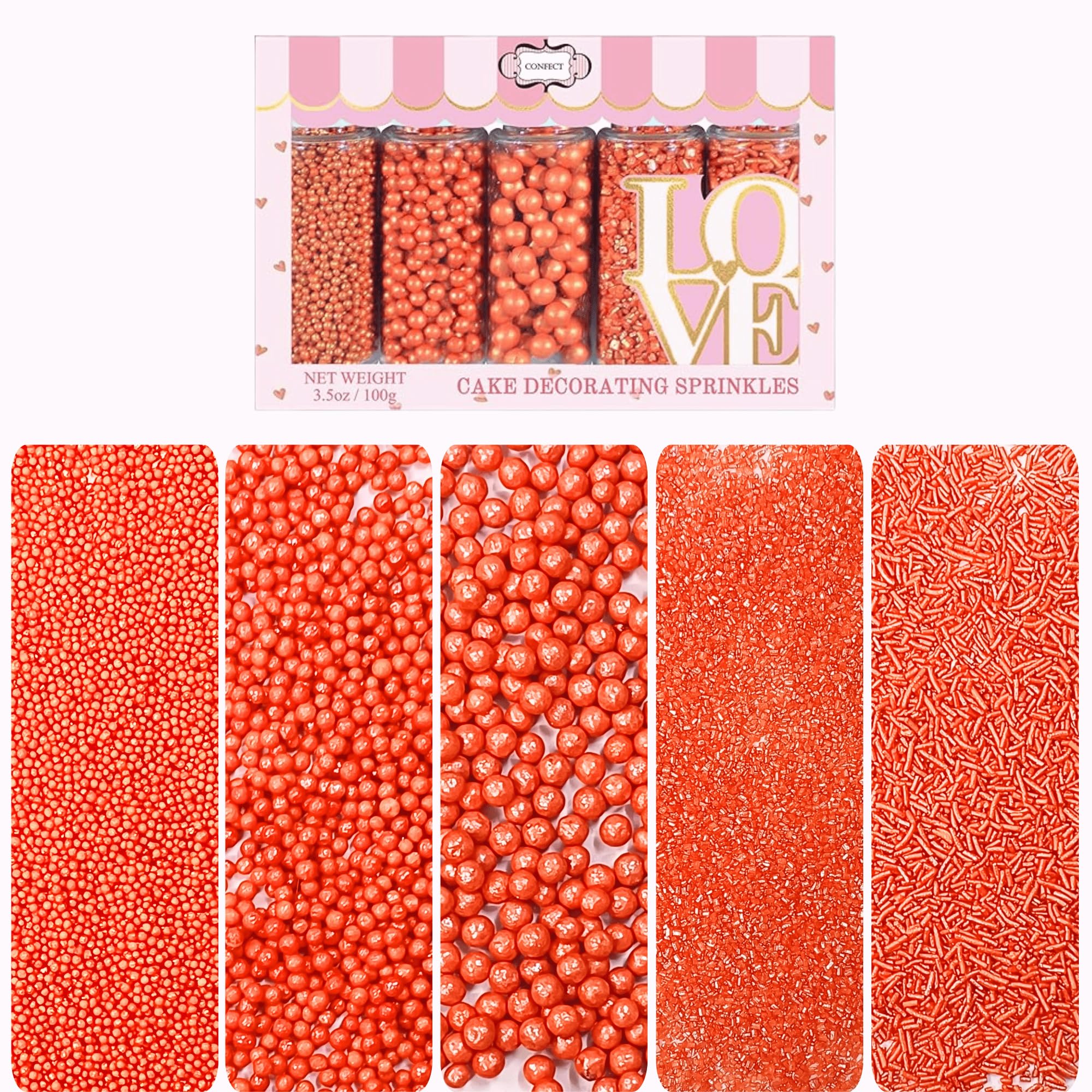 Confect Orange Sprinkles – Halloween Edible Sprinkle Mix | Assorted 5-Pack with Orange Dragees, Jimmies & Sparkling Sugar | Spooky-Night Sprinkles | Cake & Cupcake Decorating Topping | Vegan, Gluten-Free – 140 Gms