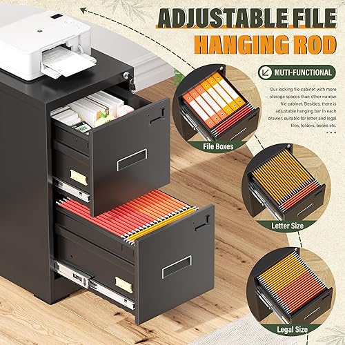 Miniatura 21 de Greenvelly Archivador de 4 cajones, archivador vertical de metal con cerradura, archivadores de metal con bloqueo para oficina en casa, tamaño Negro