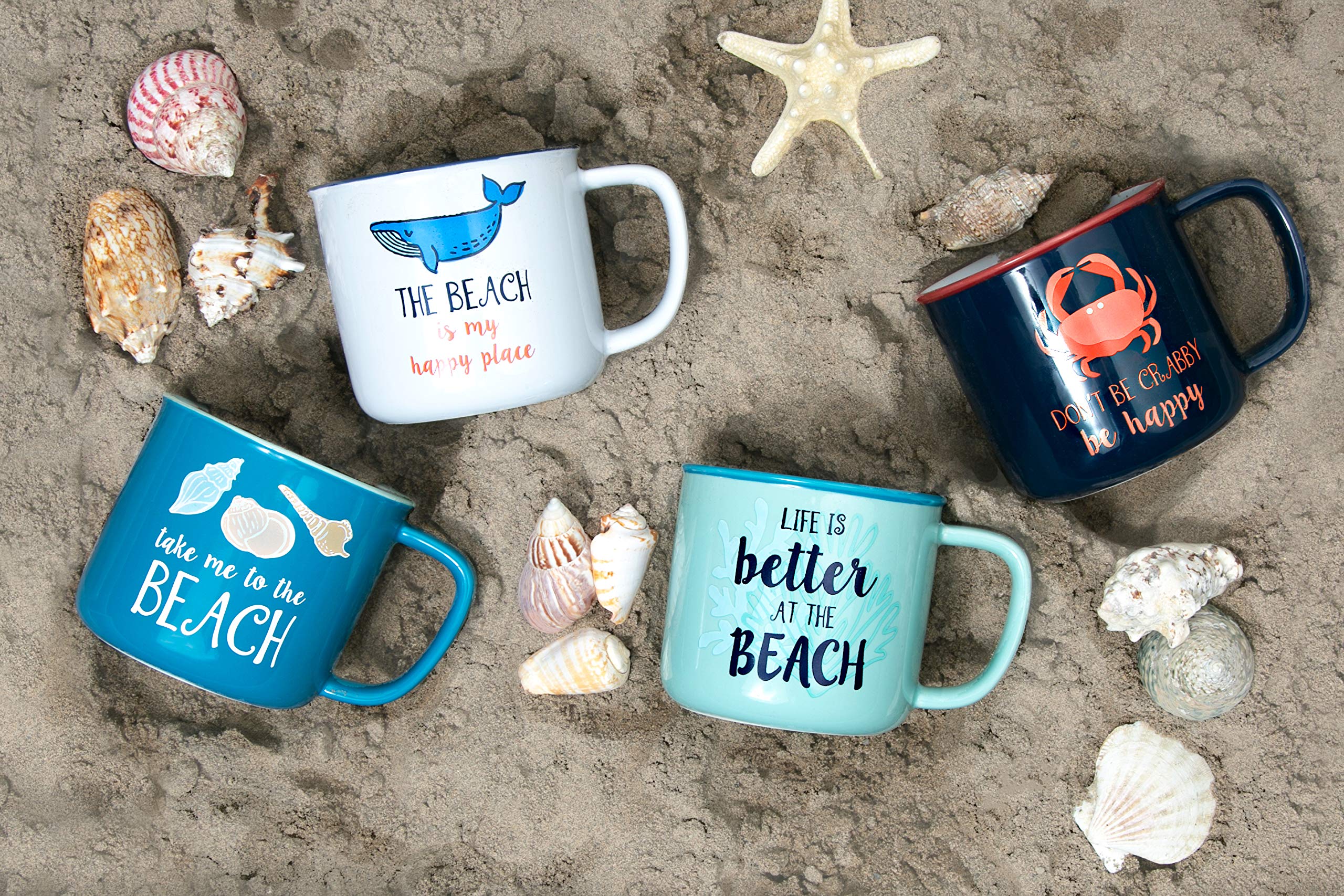 Pavilion Gift Company 67519 - Taza de café grande de gres de 17 onzas, la vida es mejor en la playa, color azul