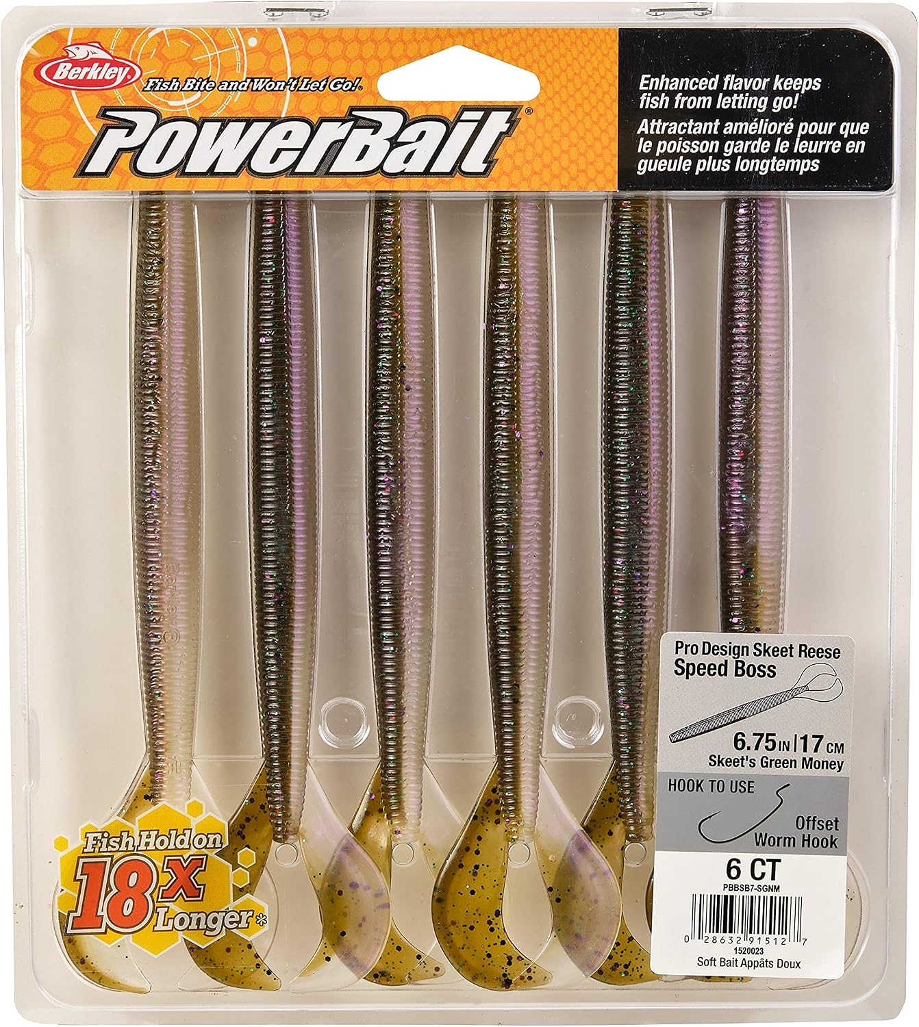 Berkley PowerBait Speed Boss Finesse Worm, 6 3/4 in, Skeet's Green, photo 4 of 4