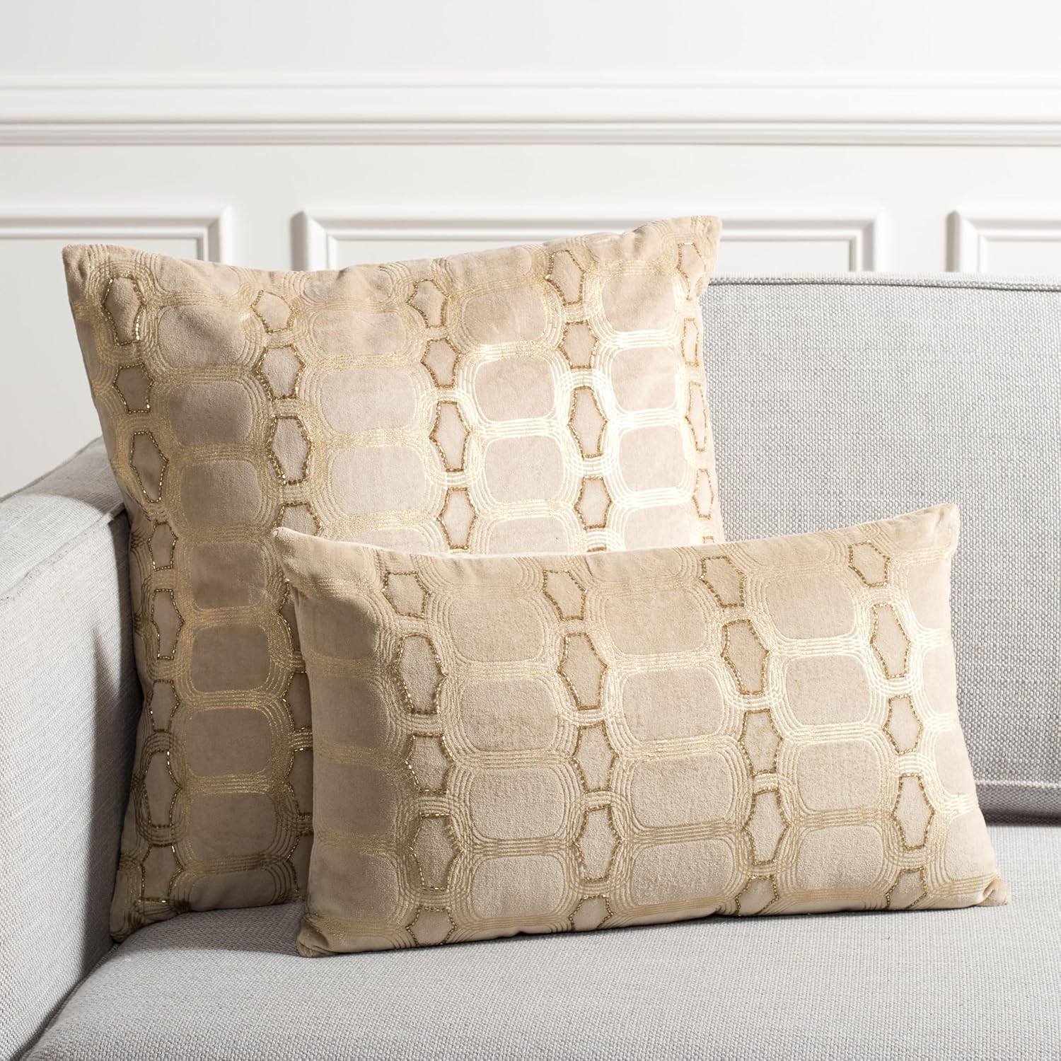 SAFAVIEH Adalie Throw Pillow, 12"x22", Beige/Gold