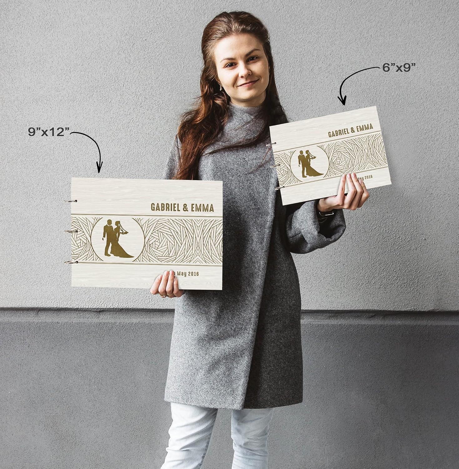 Darling Souvenir Personalized Engraved Laser Cut Wedding Guest Book Wooden Cover Sign-in Book Registry Guestbook Scrapbook-7F