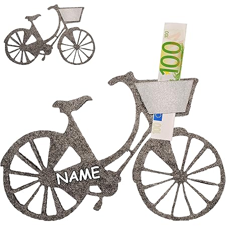 geldgeschenk deko gluckwunschkarte filz fahrrad bike e bike grau inkl name ideal fur gutschein geldscheine foto s gluckwunsche geld amazon de spielzeug